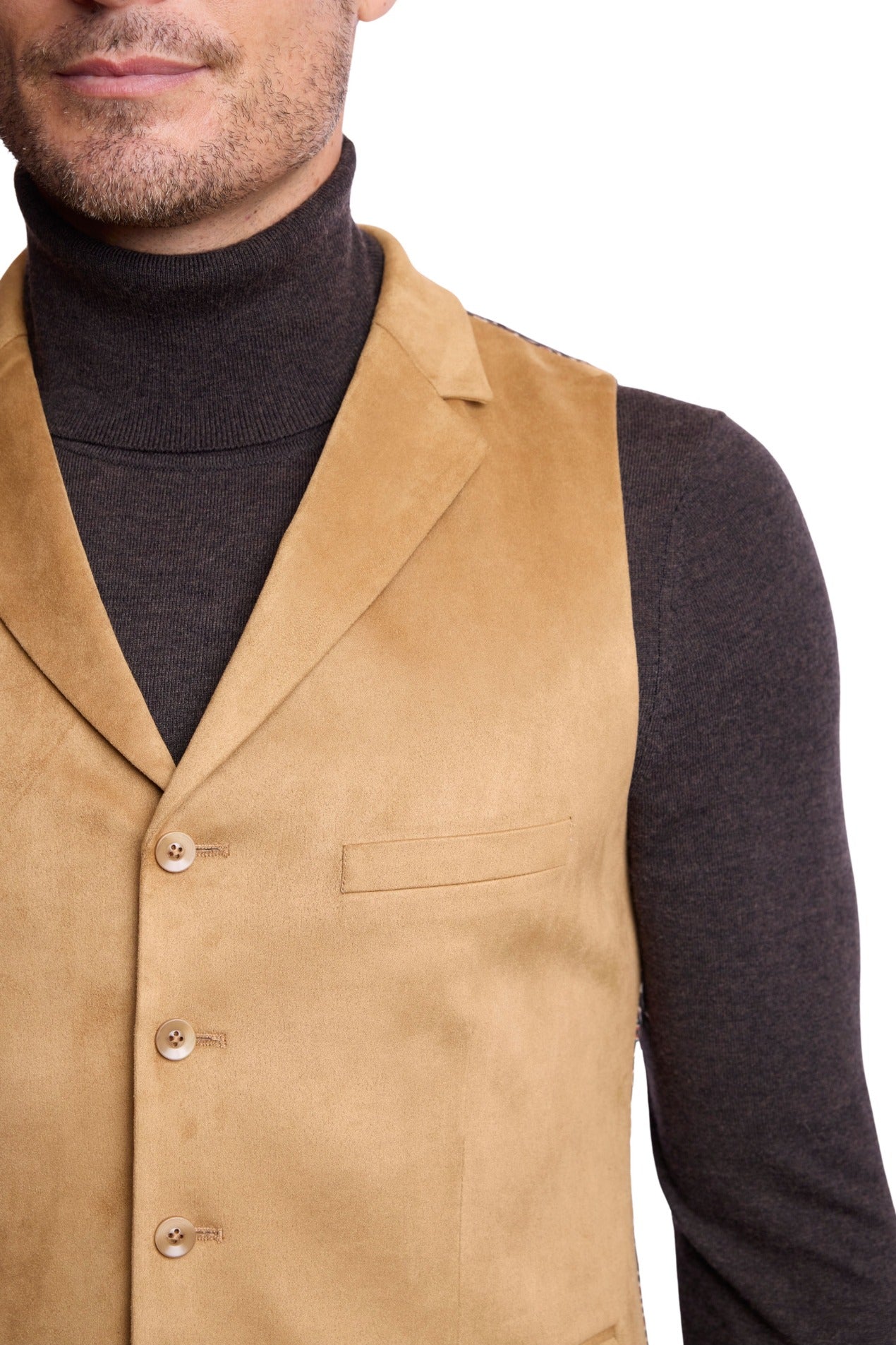 Barnsley 5 Button Vest w/ Collar - slim - Desert Tan Microsuede