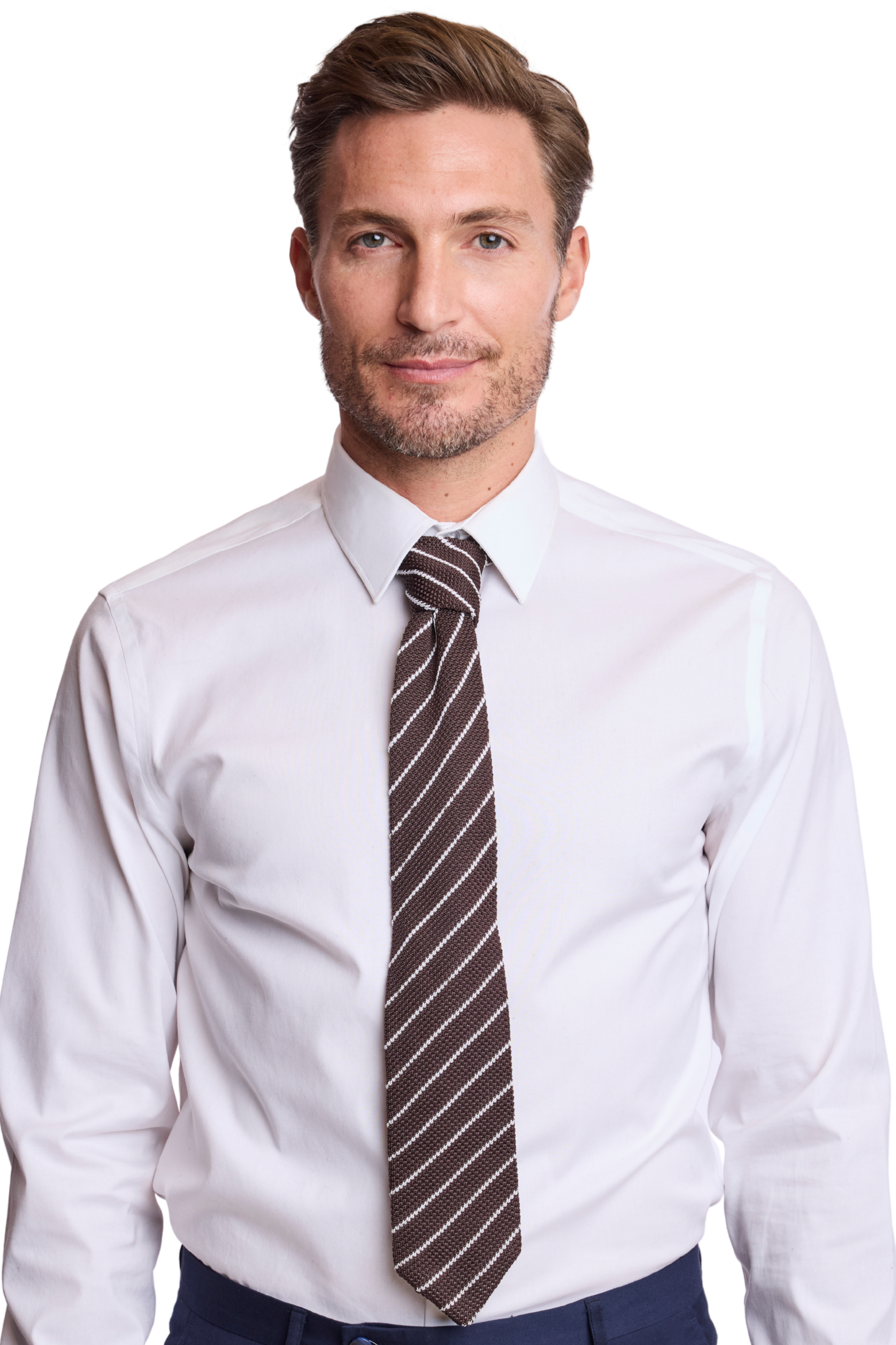 Stanley Striped Knit Tie - DK Brown Stripe