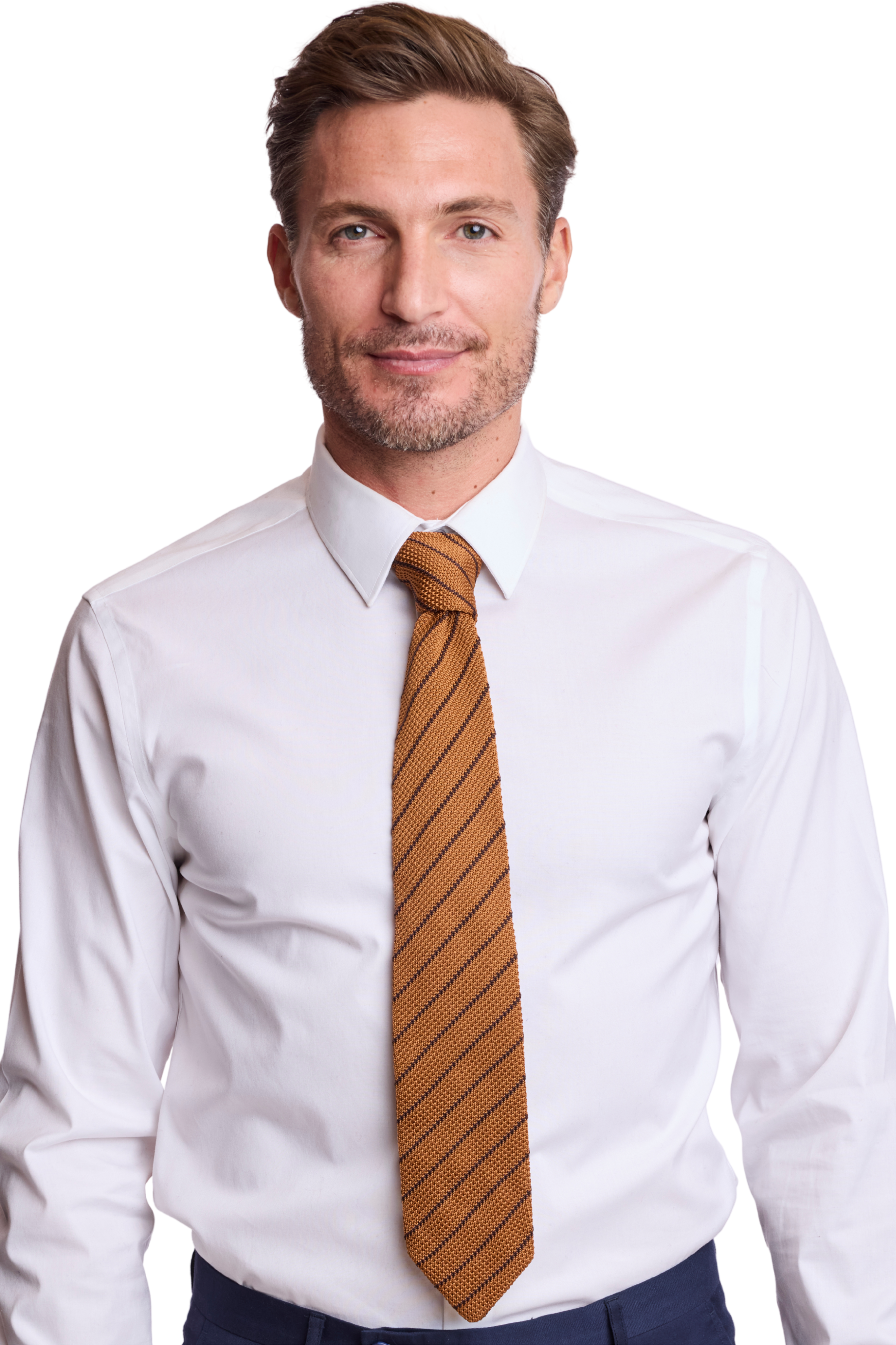 Stanley Striped Knit Tie - Caramel Brown Stripe