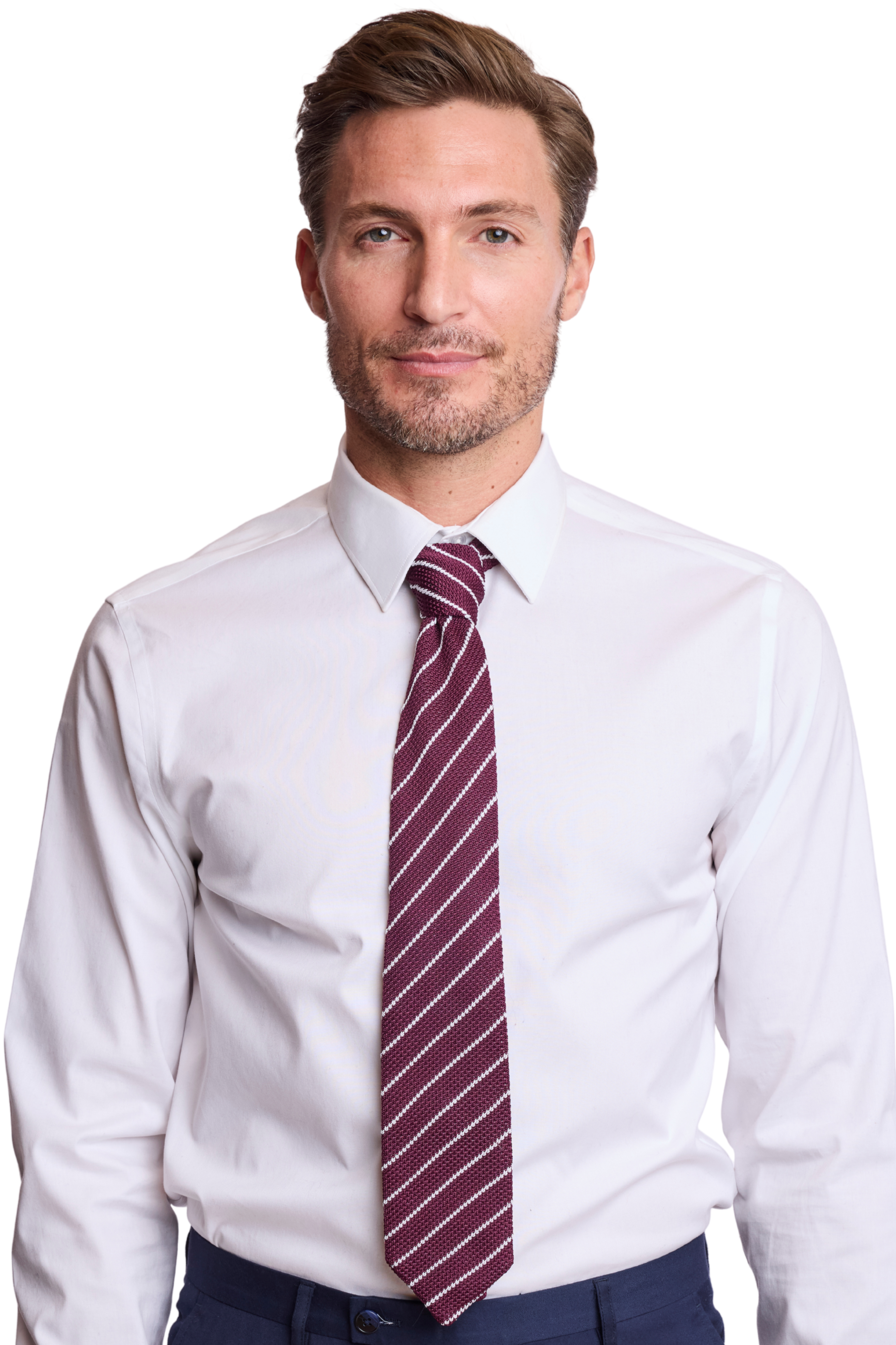 Stanley Striped Knit Tie - DK Burgundy Stripe