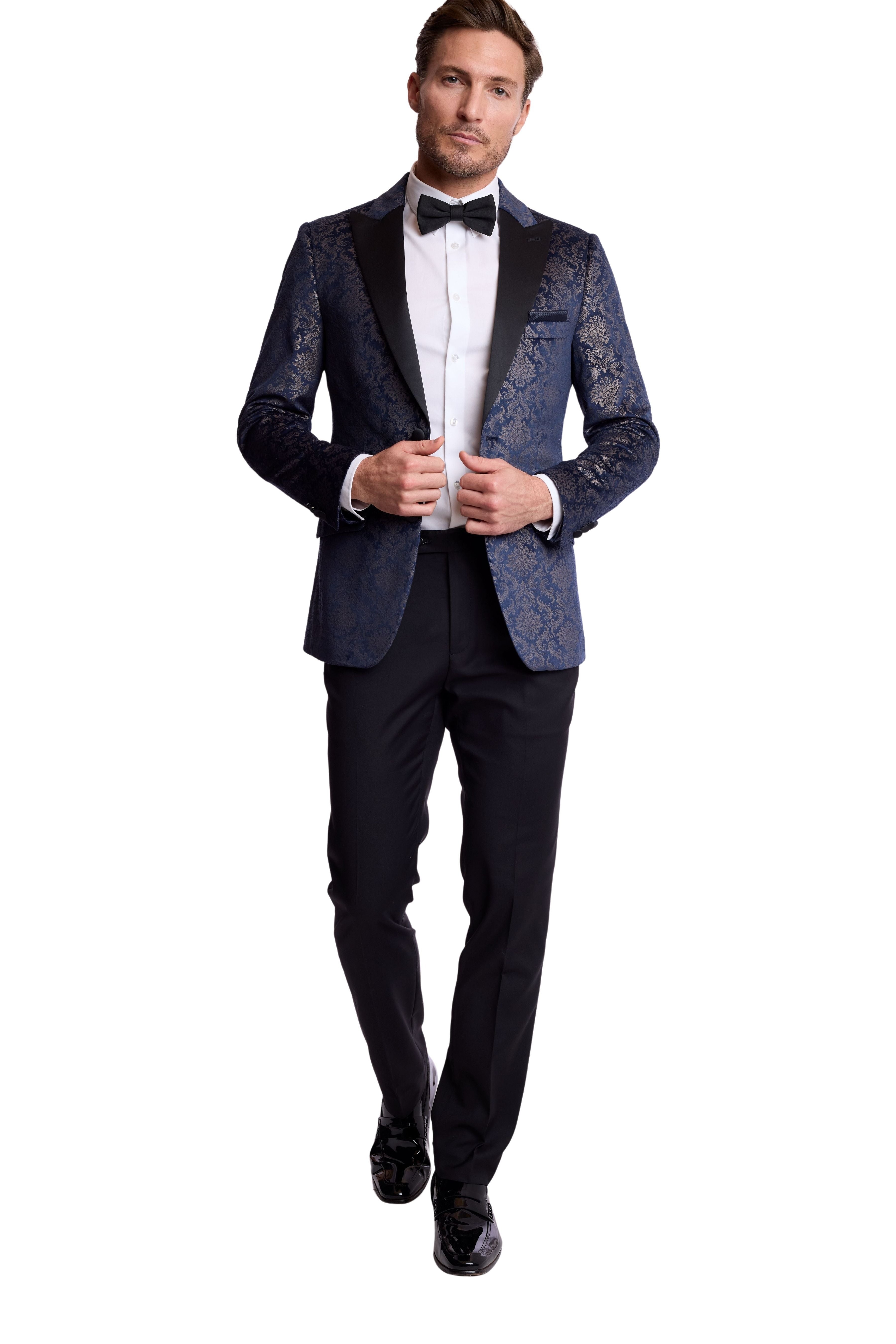 Kyle Big Peak Tux Jacket - slim - Blue Metallic Velvet