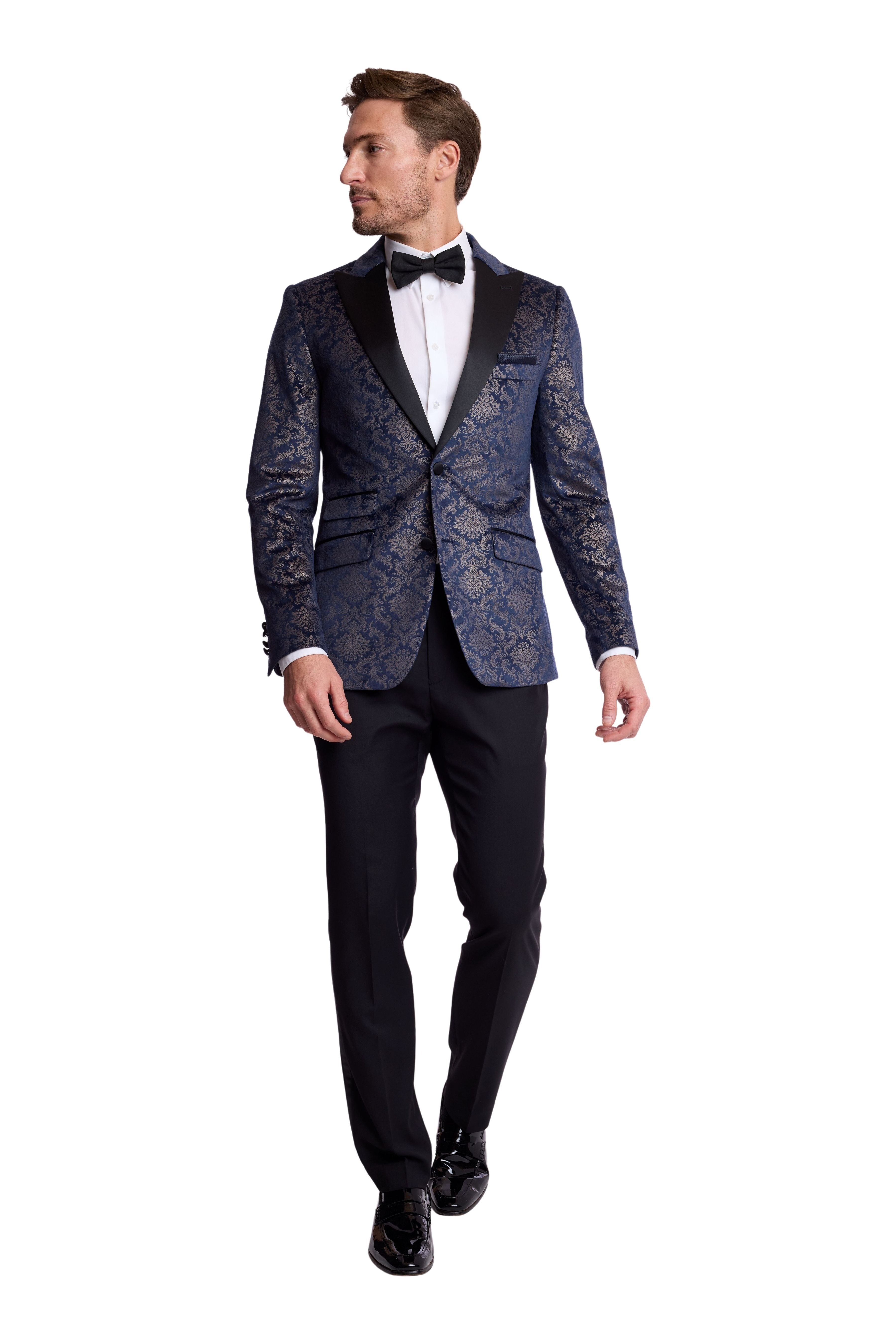 Kyle Big Peak Tux Jacket - slim - Blue Metallic Velvet