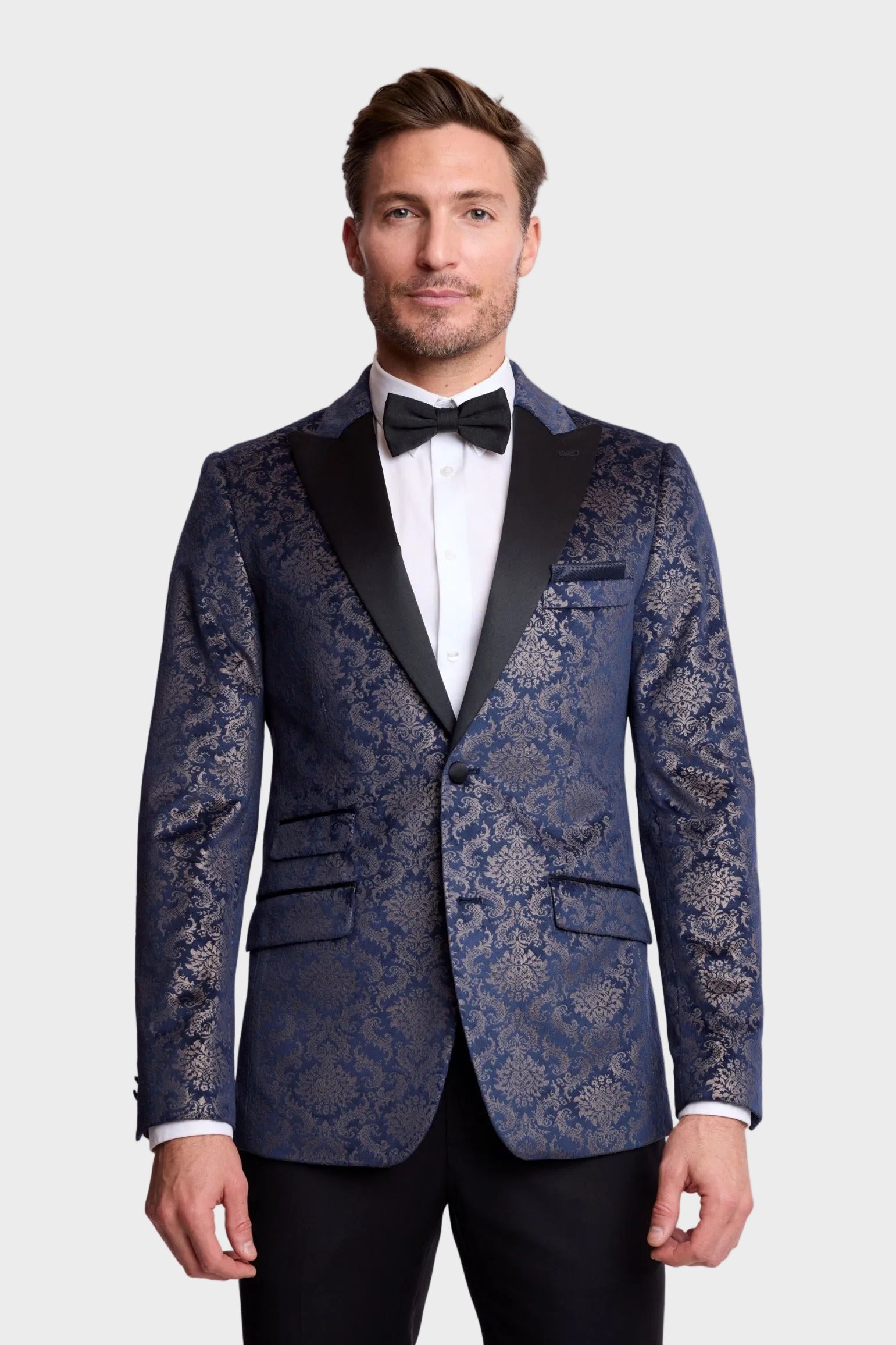 Kyle Big Peak Tux Jacket - slim - Blue Metallic Velvet