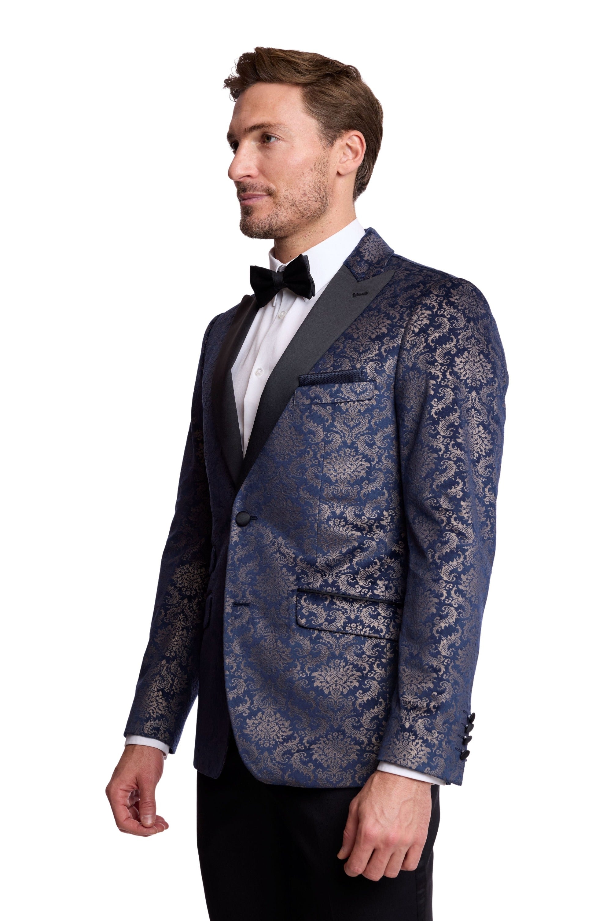 Kyle Big Peak Tux Jacket - slim - Blue Metallic Velvet