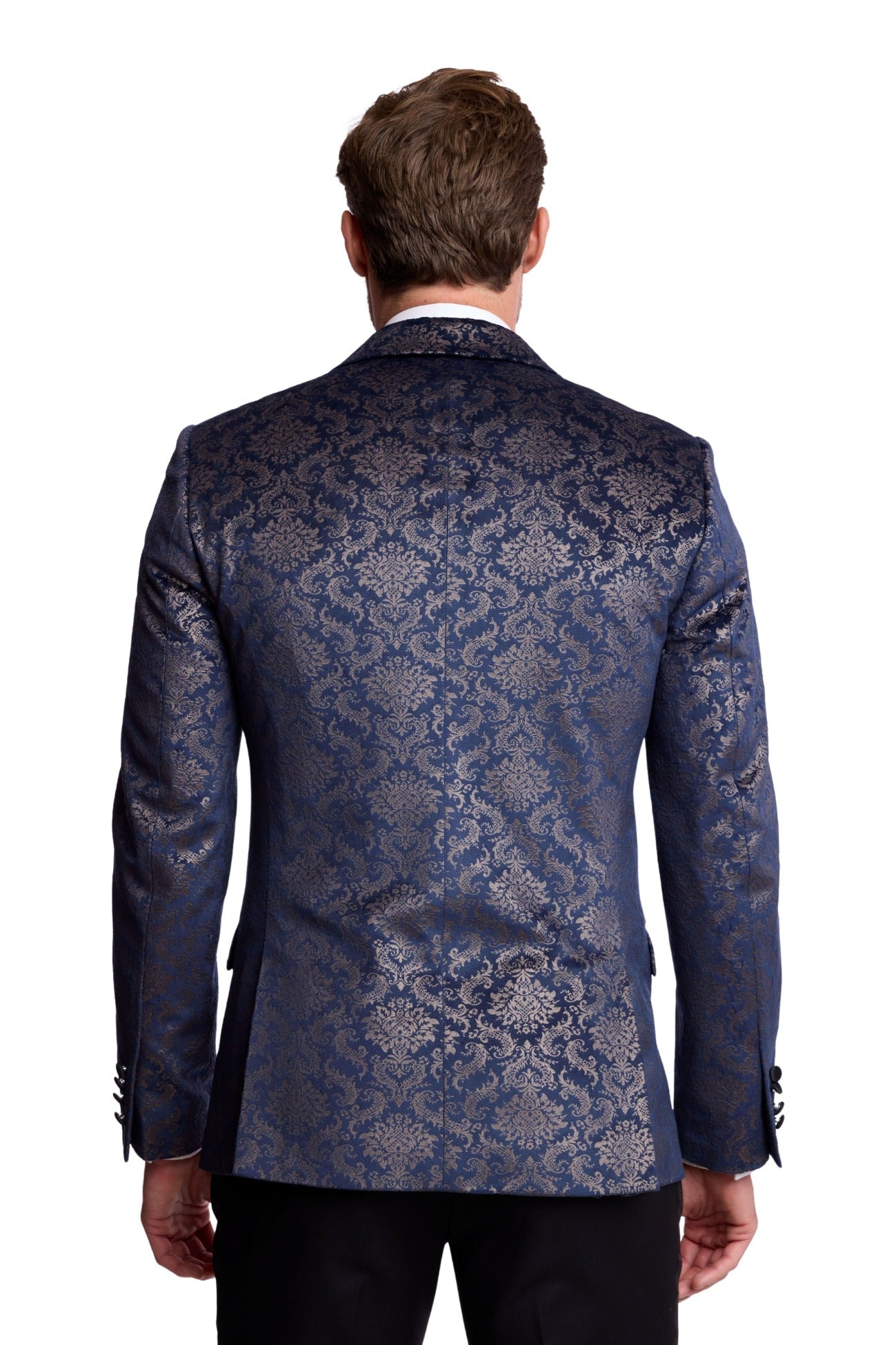 Kyle Big Peak Tux Jacket - slim - Blue Metallic Velvet