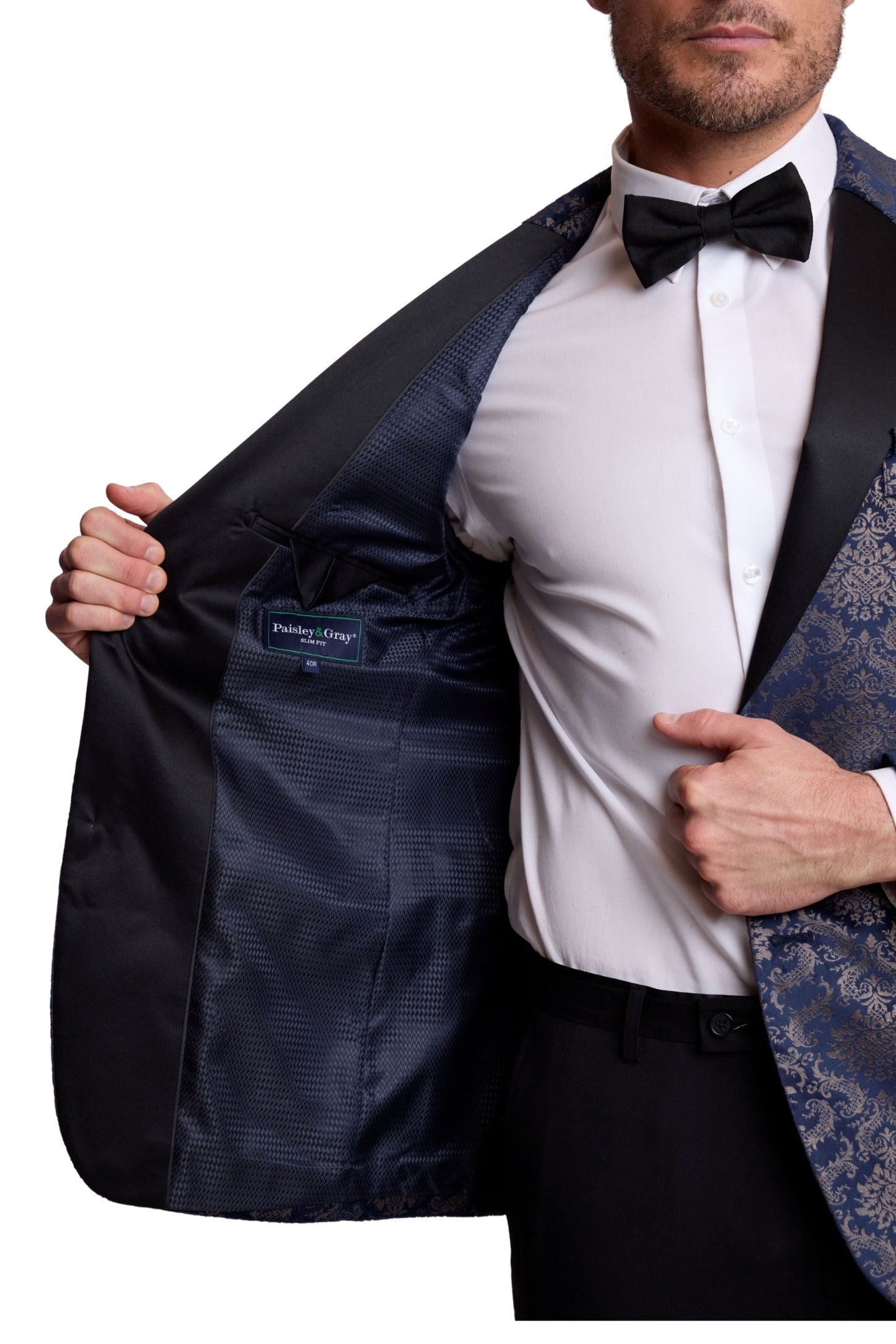 Kyle Big Peak Tux Jacket - slim - Blue Metallic Velvet