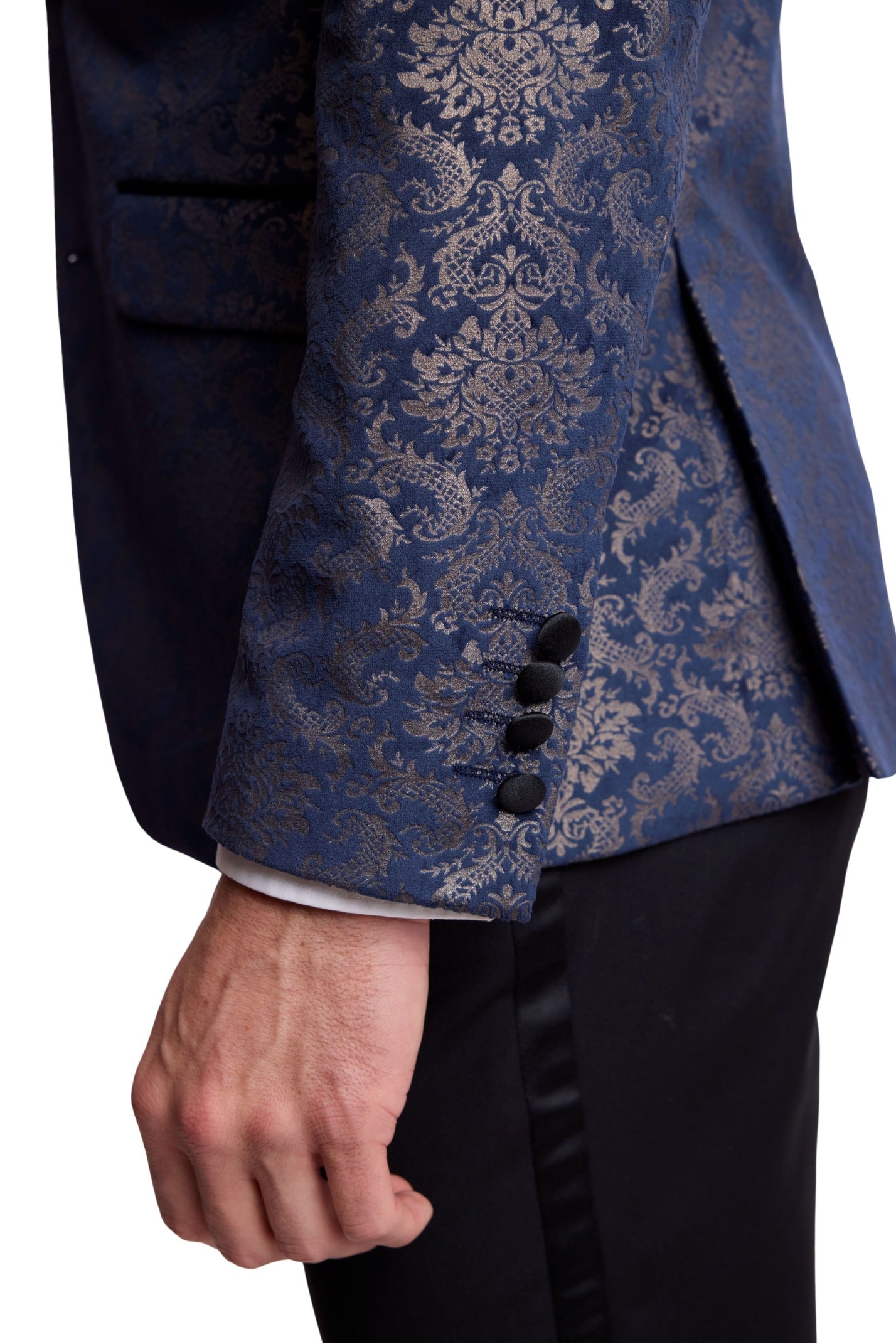 Kyle Big Peak Tux Jacket - slim - Blue Metallic Velvet