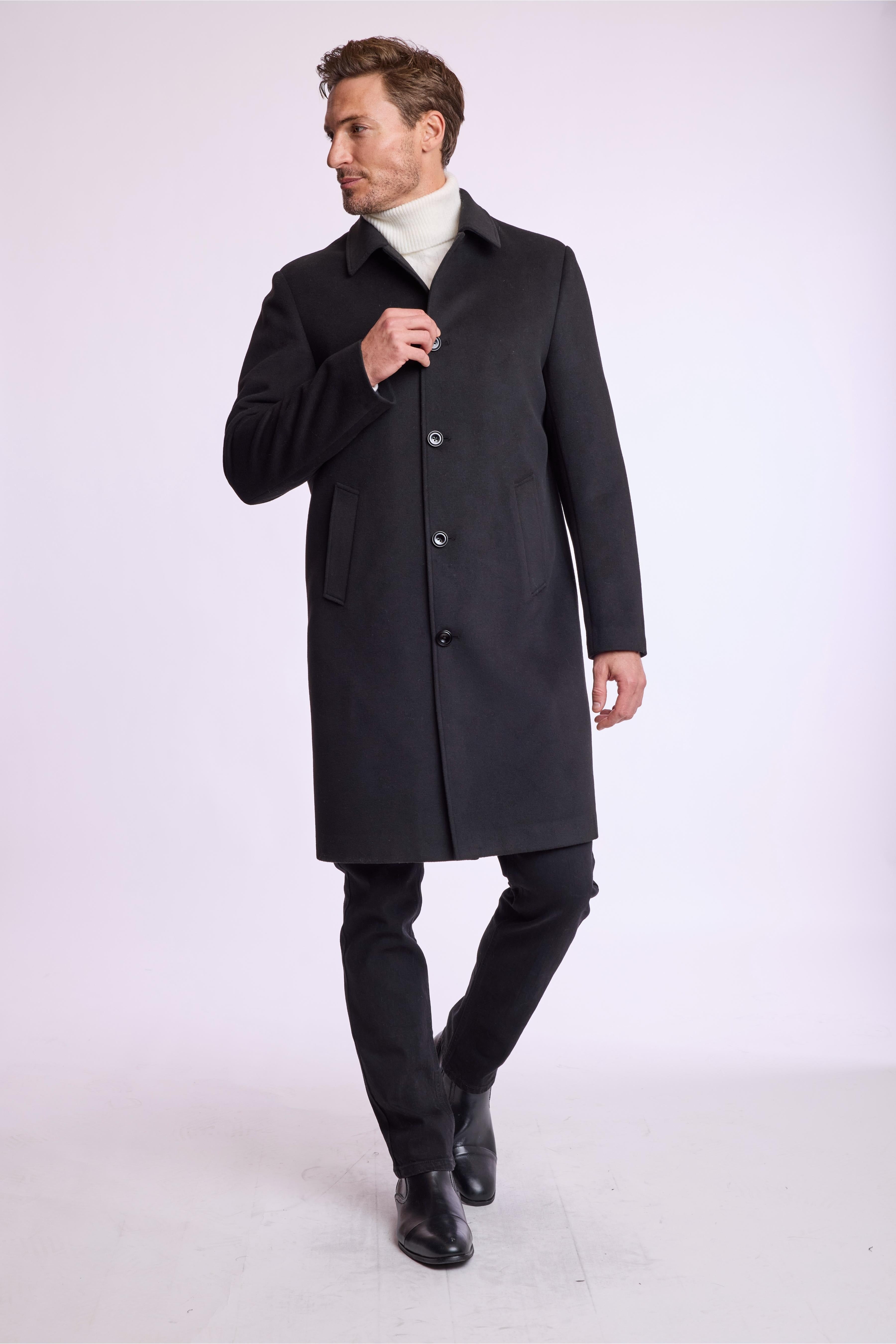 Slash Pocket Overcoat - slim - Black