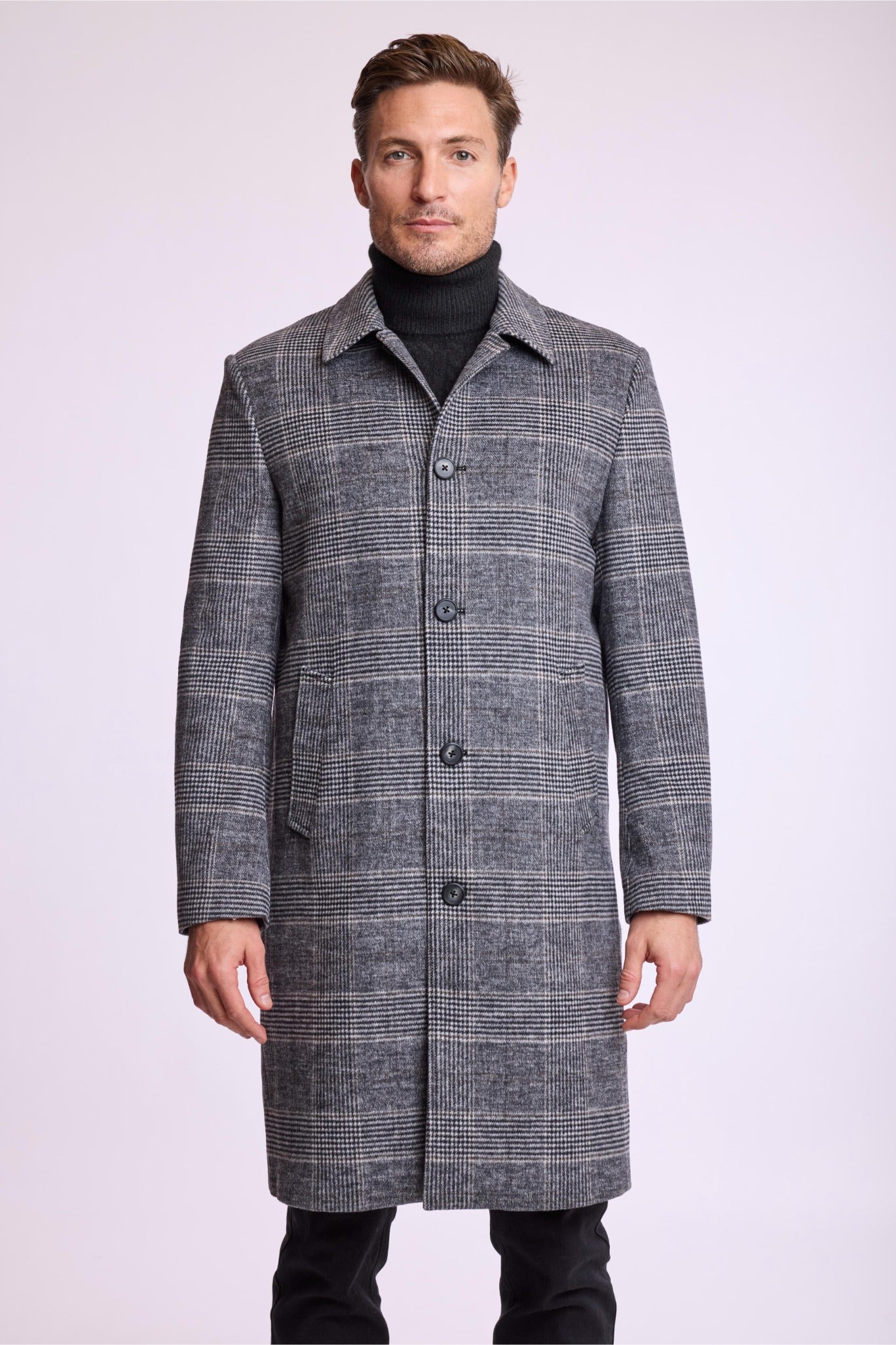 Slash Pocket Overcoat - slim - Black and White Check