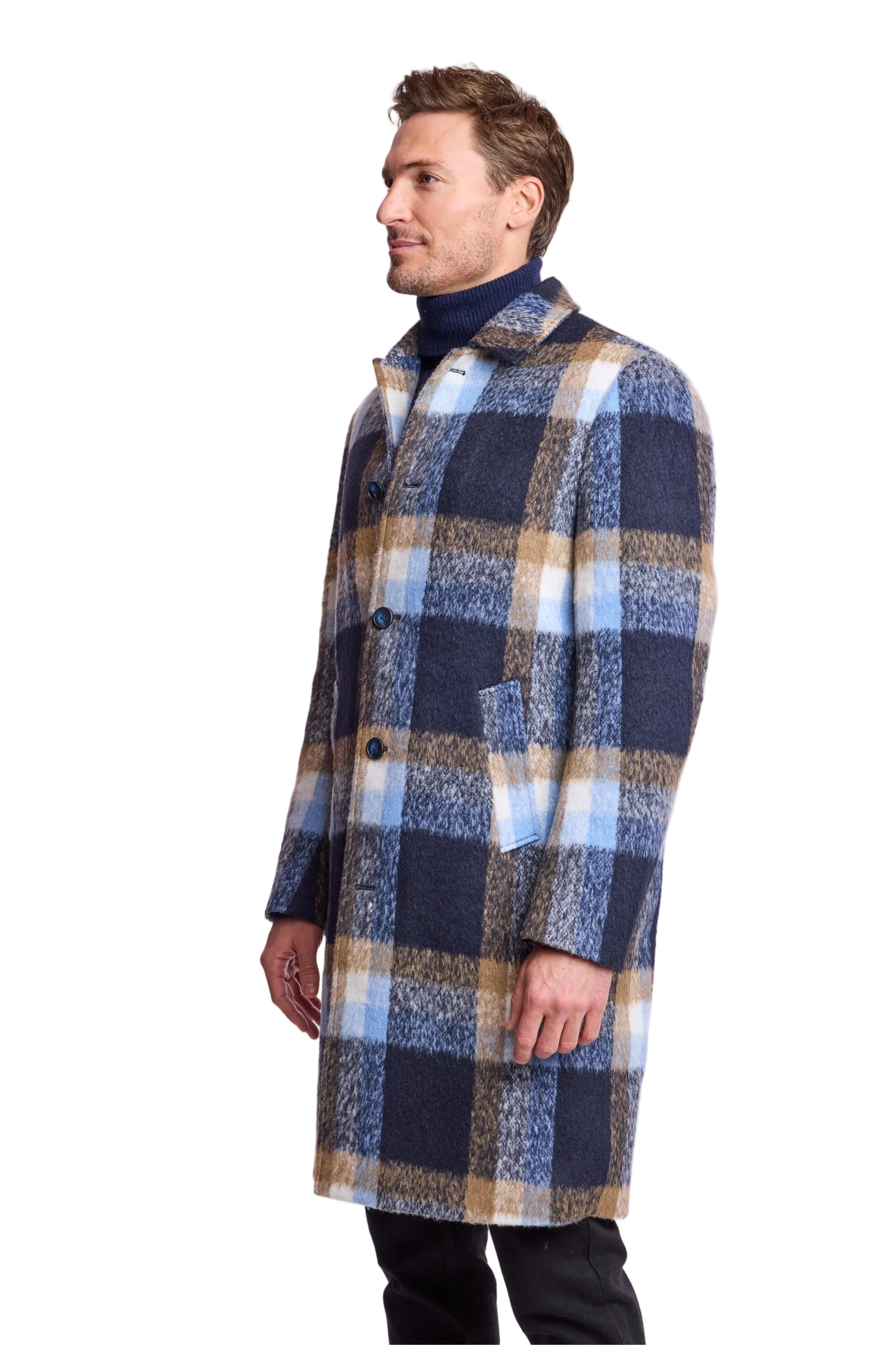 Slash Pocket Overcoat - slim - Blue Tan Buffalo