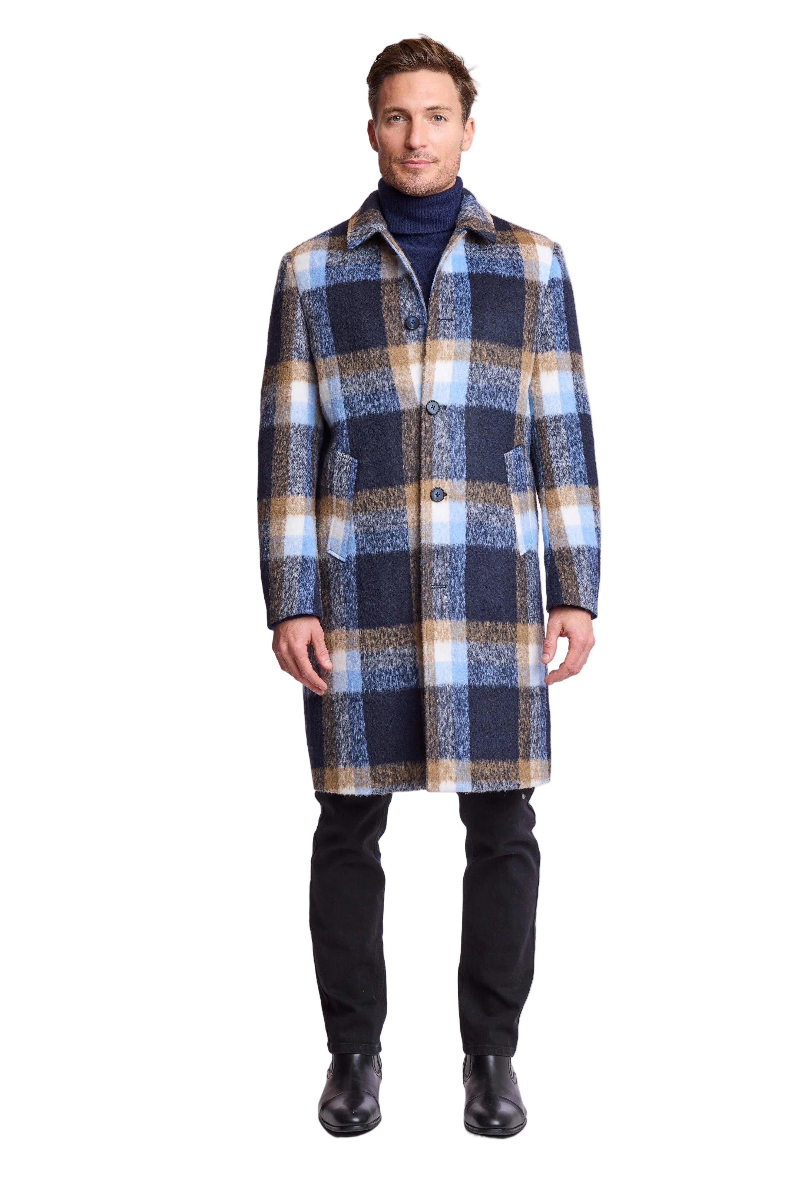 Slash Pocket Overcoat - slim - Blue Tan Buffalo