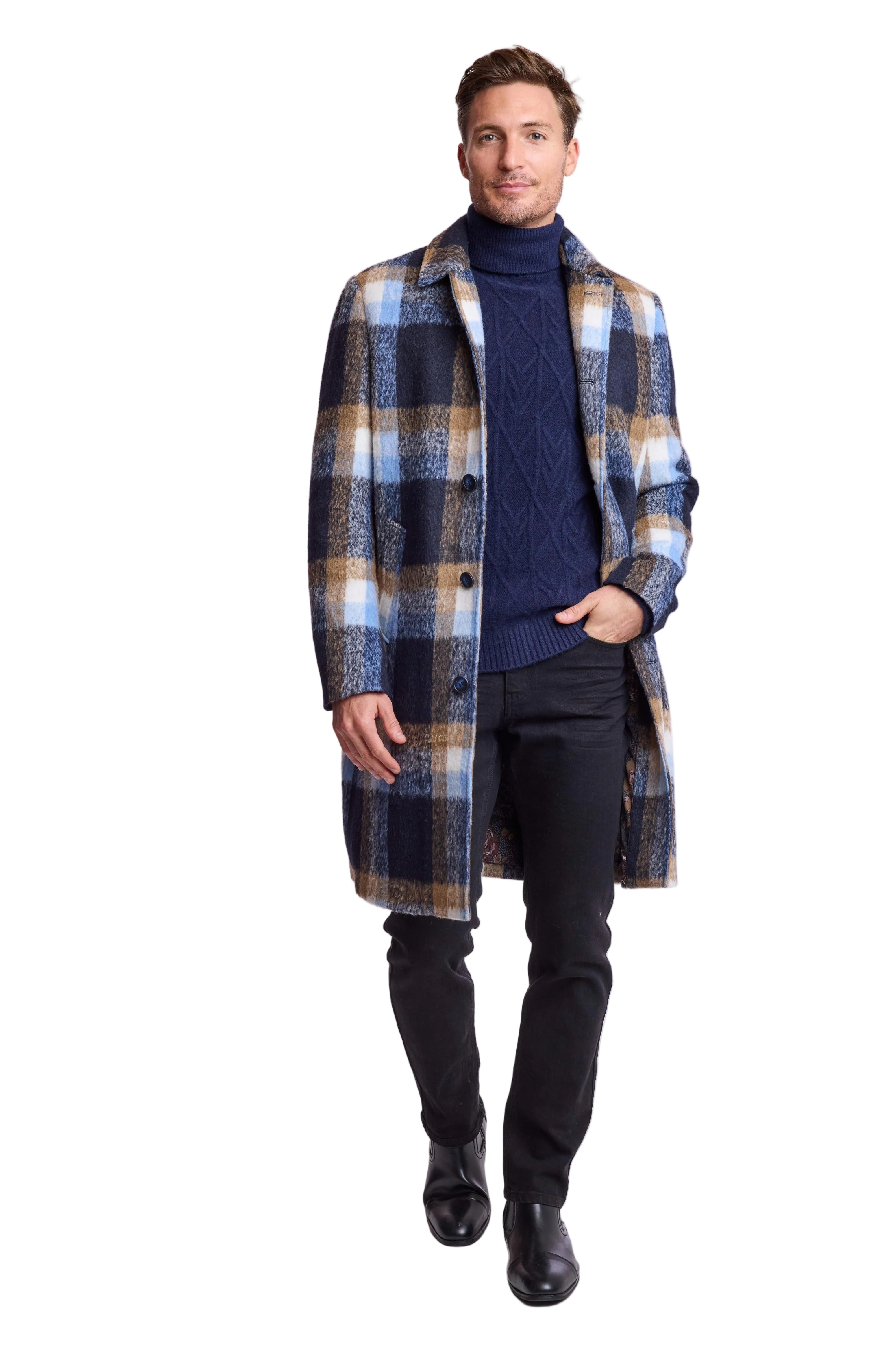 Slash Pocket Overcoat - slim - Blue Tan Buffalo