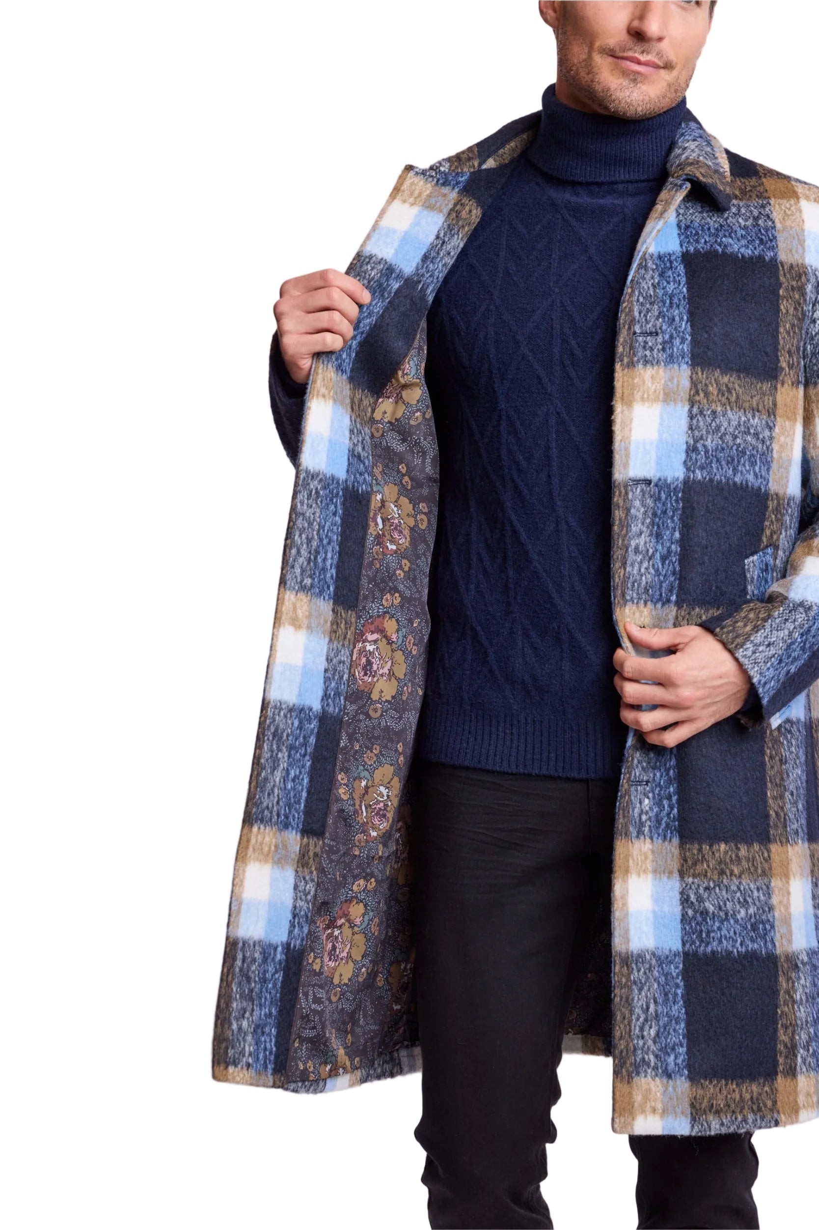 Slash Pocket Overcoat - slim - Blue Tan Buffalo