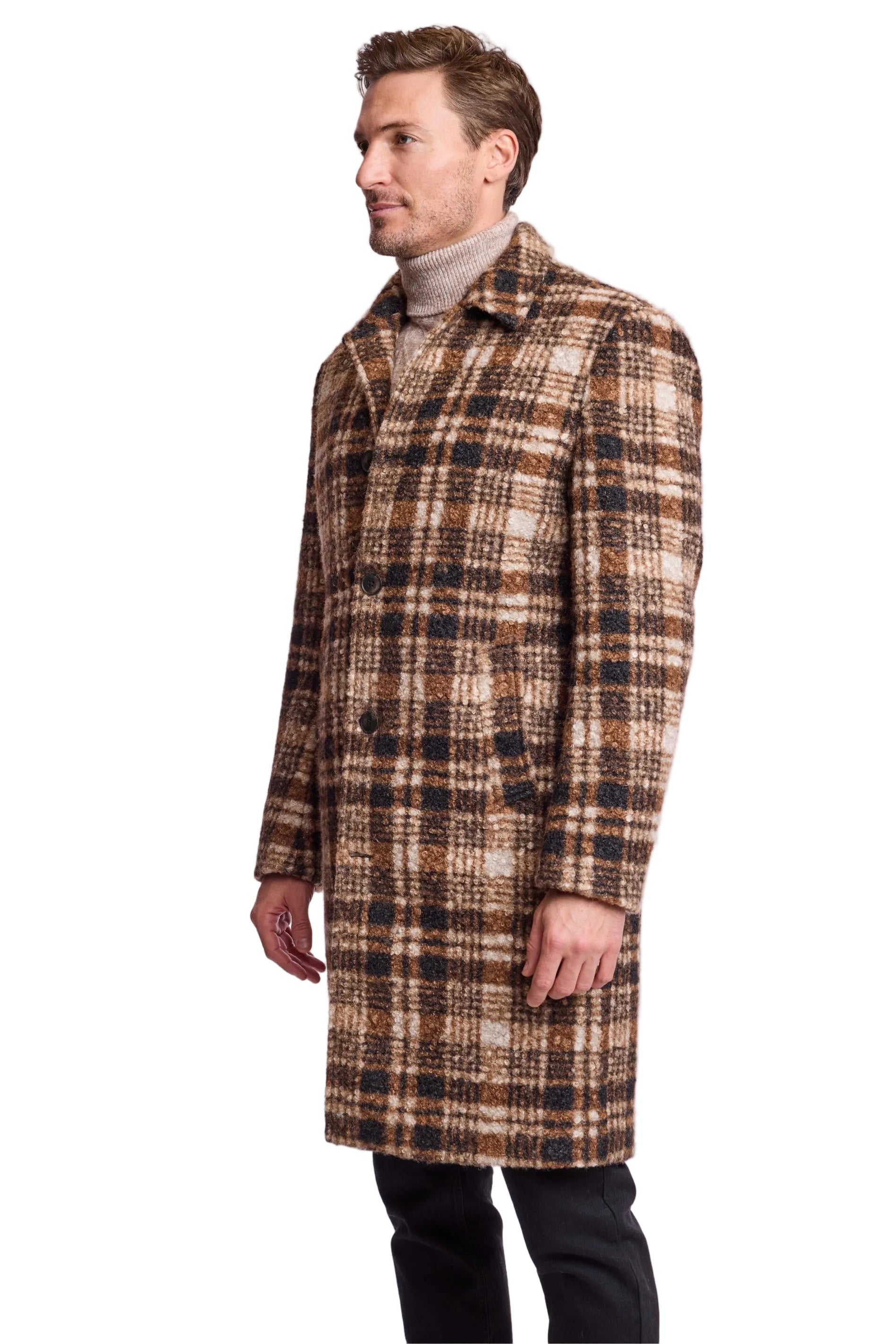Slash Pocket Overcoat - slim - Chocolate Swirl Check