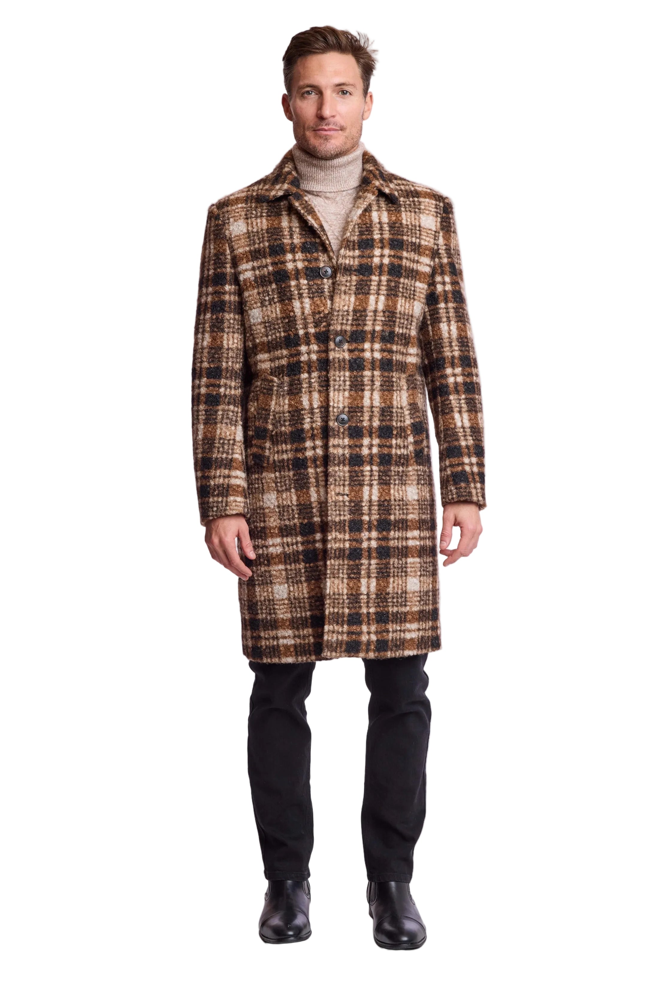 Slash Pocket Overcoat - slim - Chocolate Swirl Check