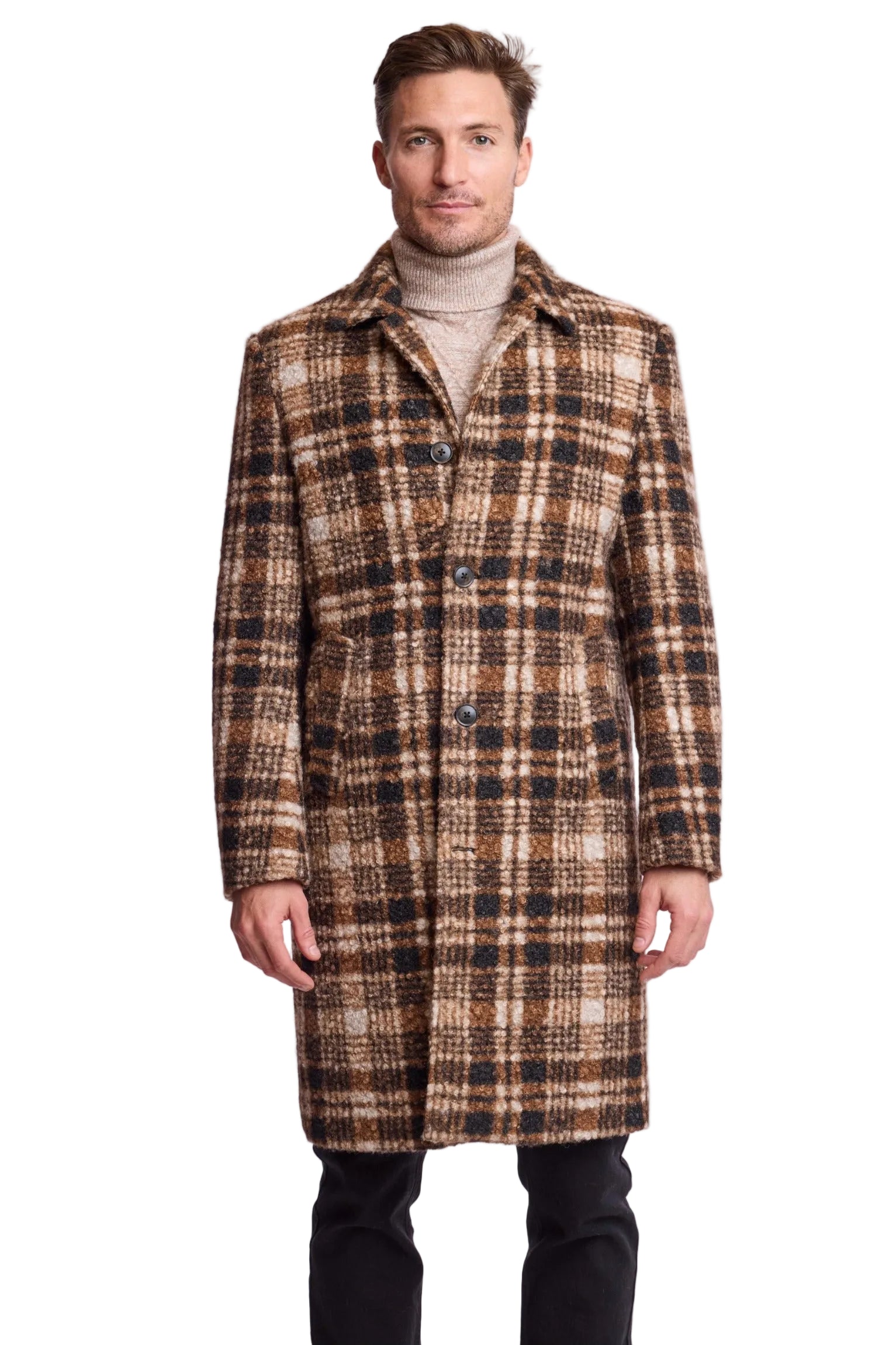 Slash Pocket Overcoat - slim - Chocolate Swirl Check