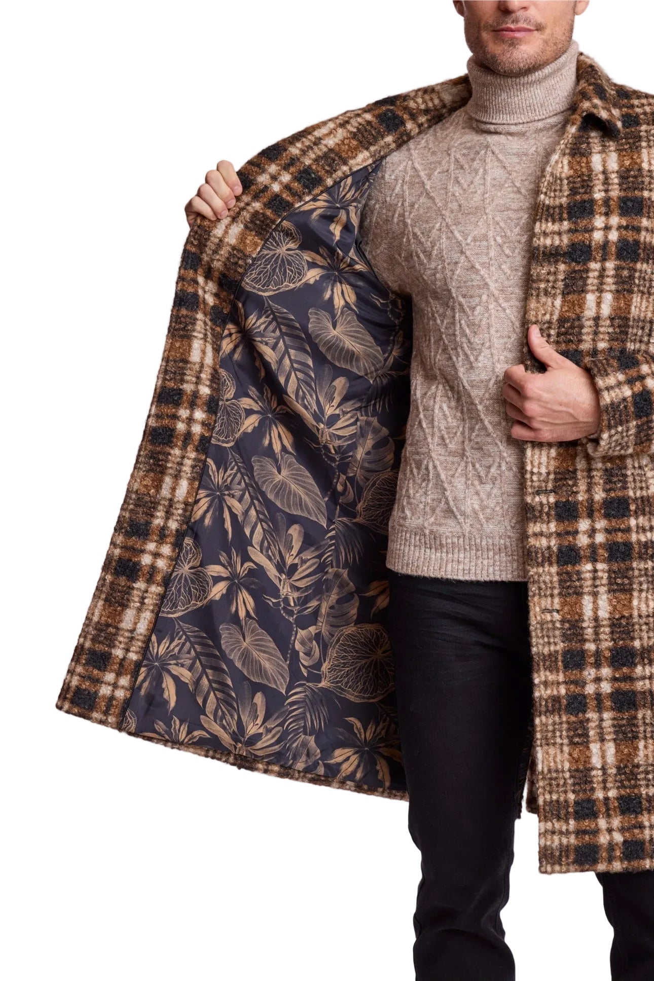 Slash Pocket Overcoat - slim - Chocolate Swirl Check