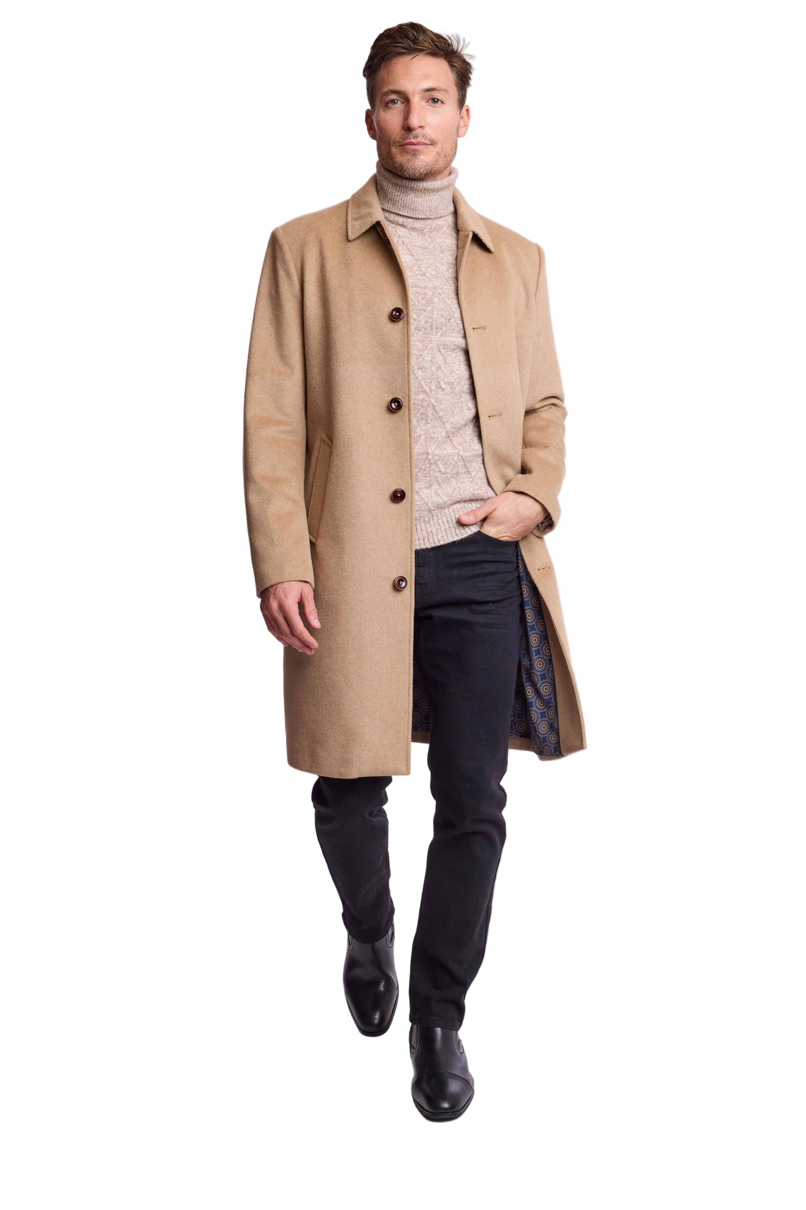 Slash Pocket Overcoat - slim - Light Camel