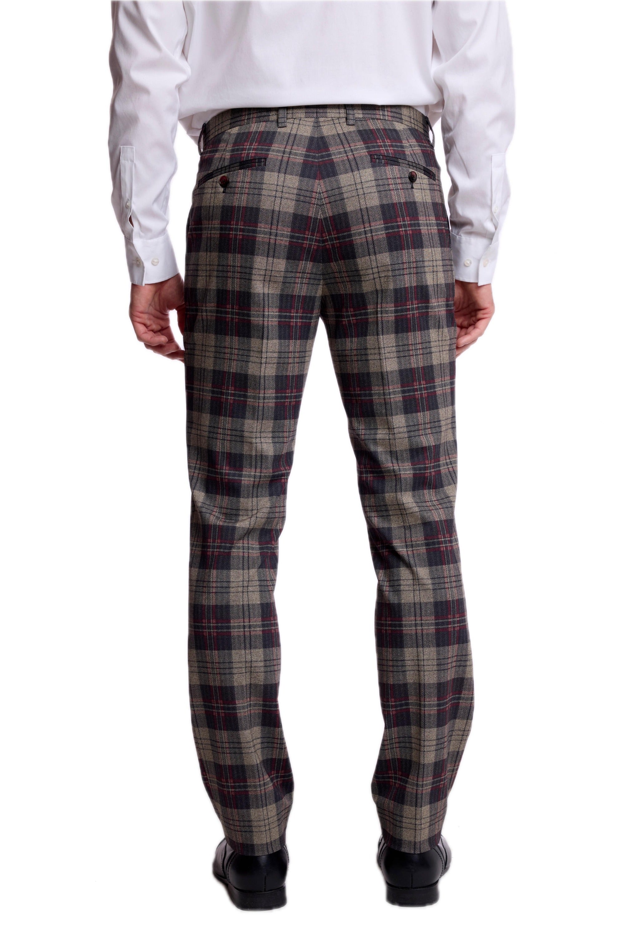 Downing Pants - slim - Blk Bg Red Herringbone Knit Plaid
