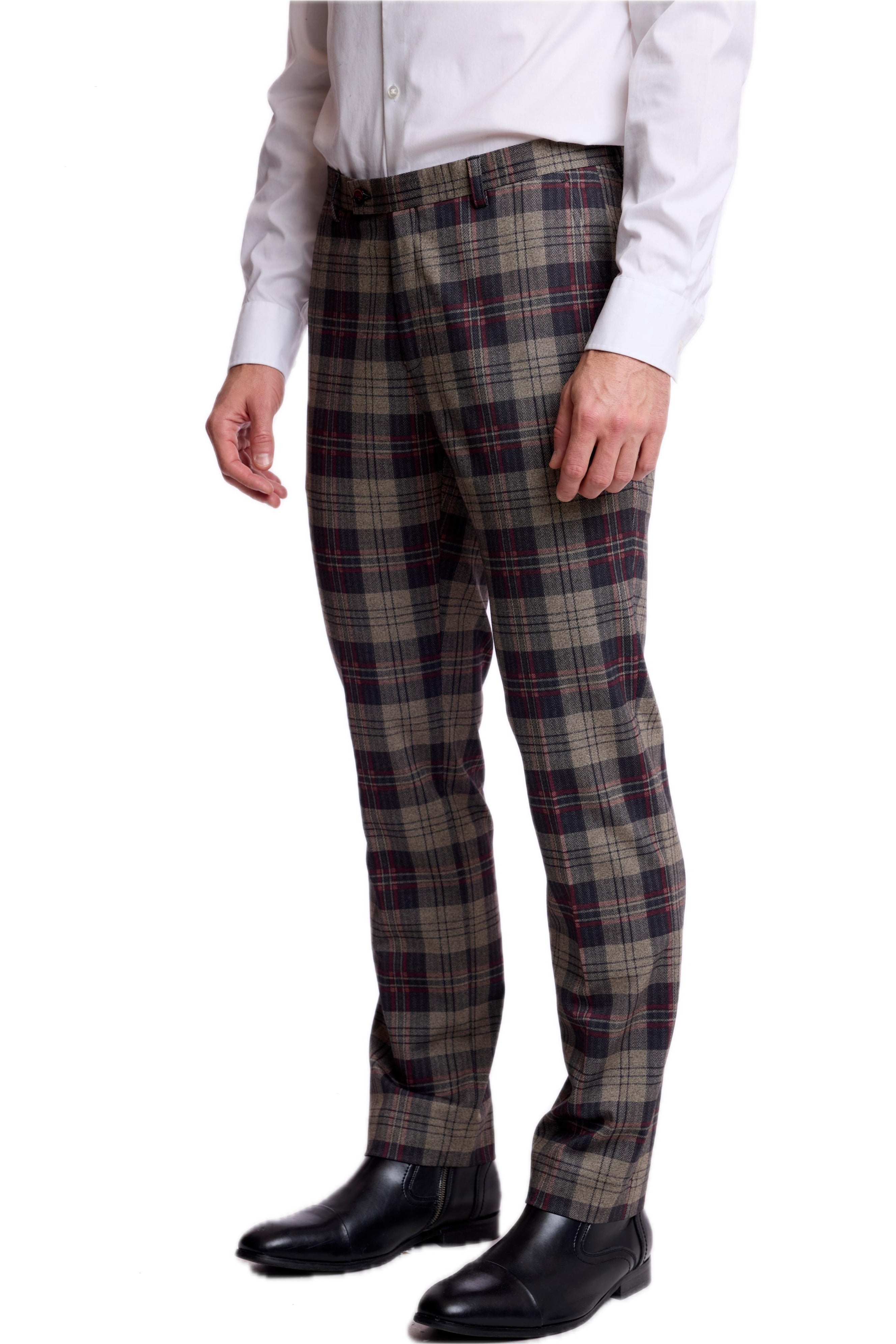 Downing Pants - slim - Blk Bg Red Herringbone Knit Plaid