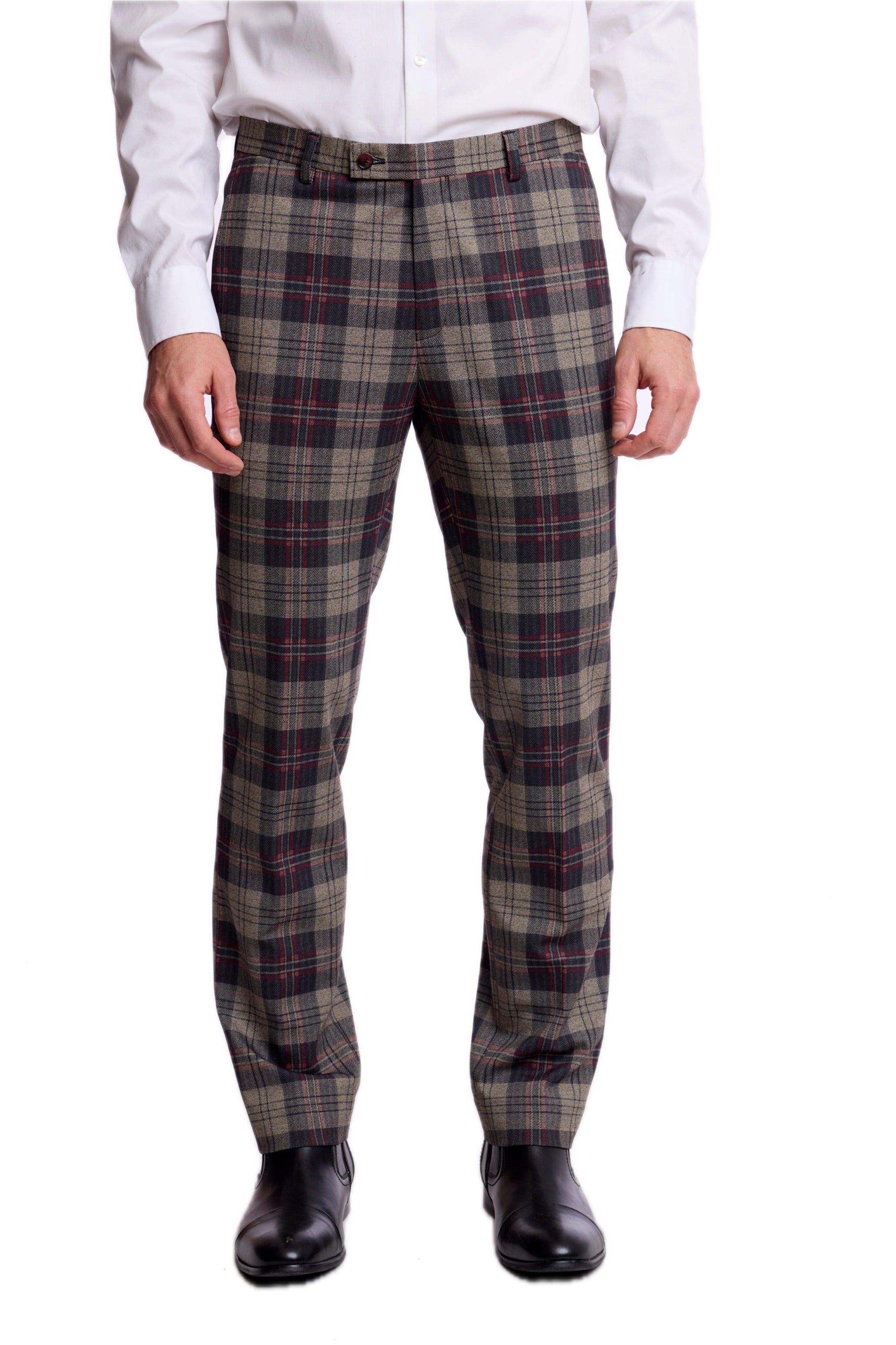 Downing Pants - slim - Blk Bg Red Herringbone Knit Plaid
