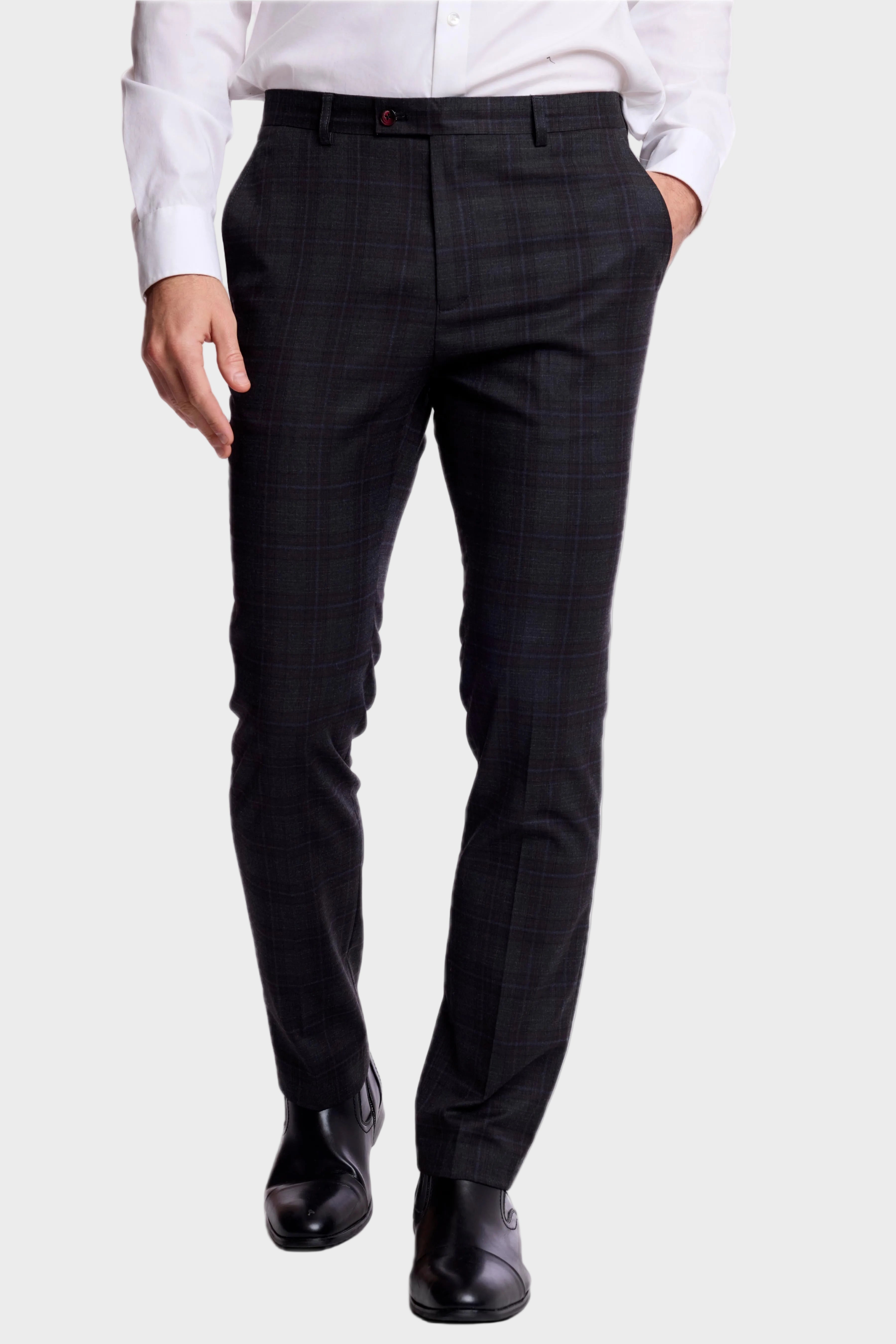 Downing Pants - slim - Charcoal Burgundy Plaid
