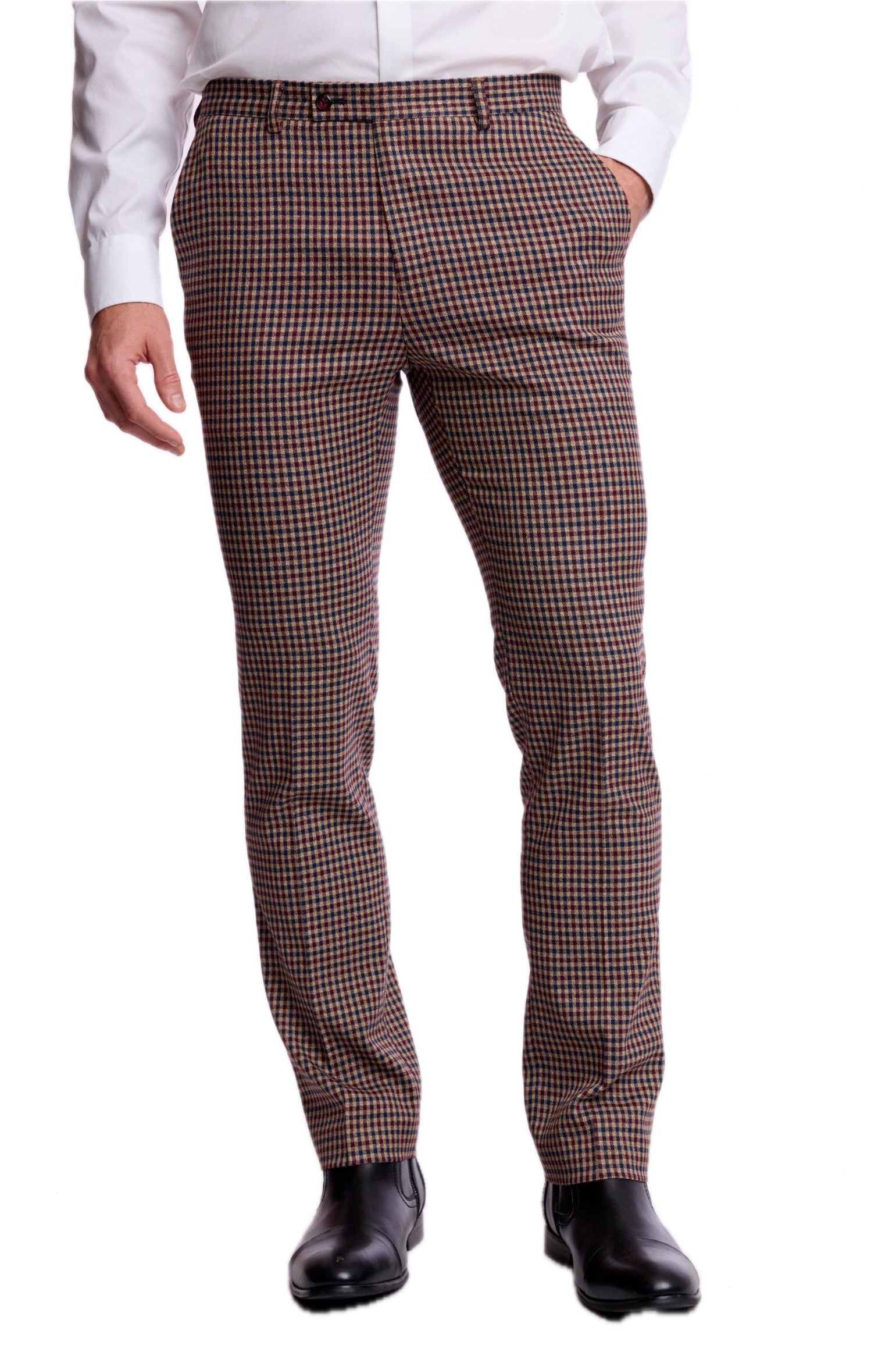 Downing Pants - slim - Burgundy Navy Tan Fall Gingham