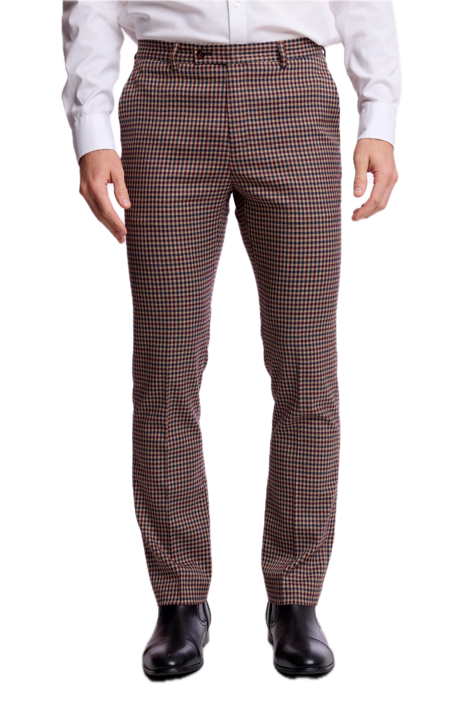 Downing Pants - slim - Burgundy Navy Tan Fall Gingham