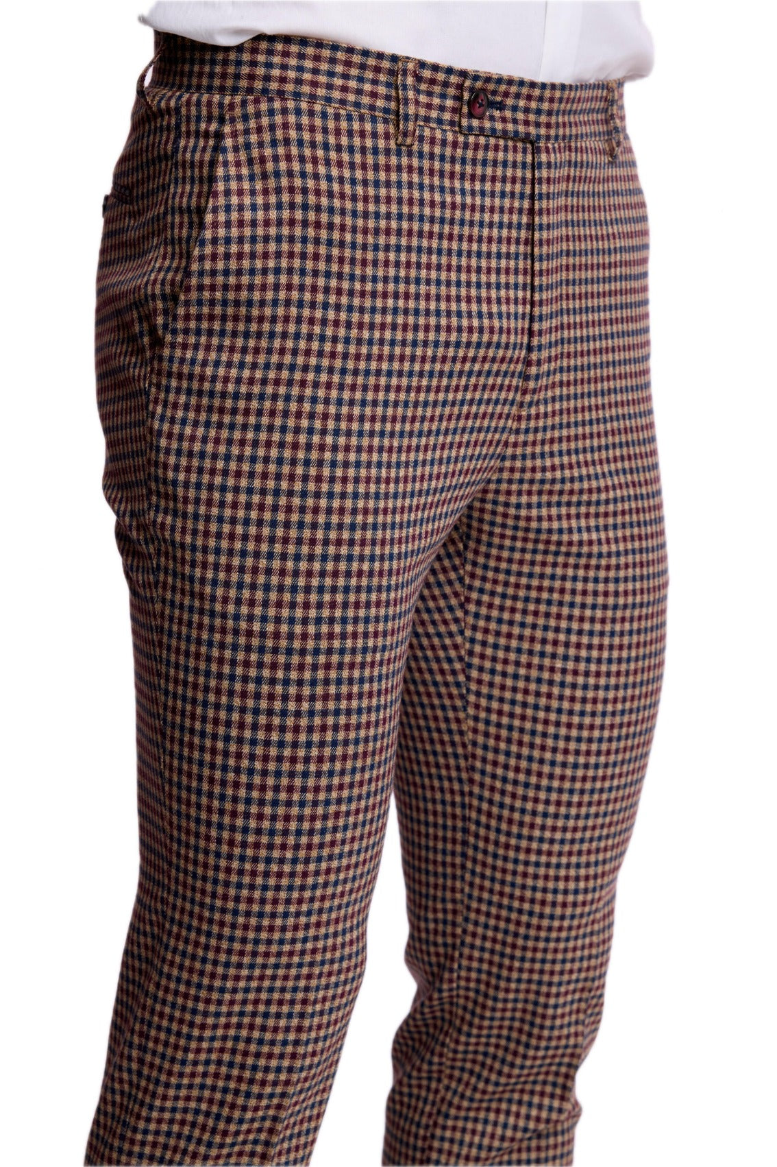 Downing Pants - slim - Burgundy Navy Tan Fall Gingham
