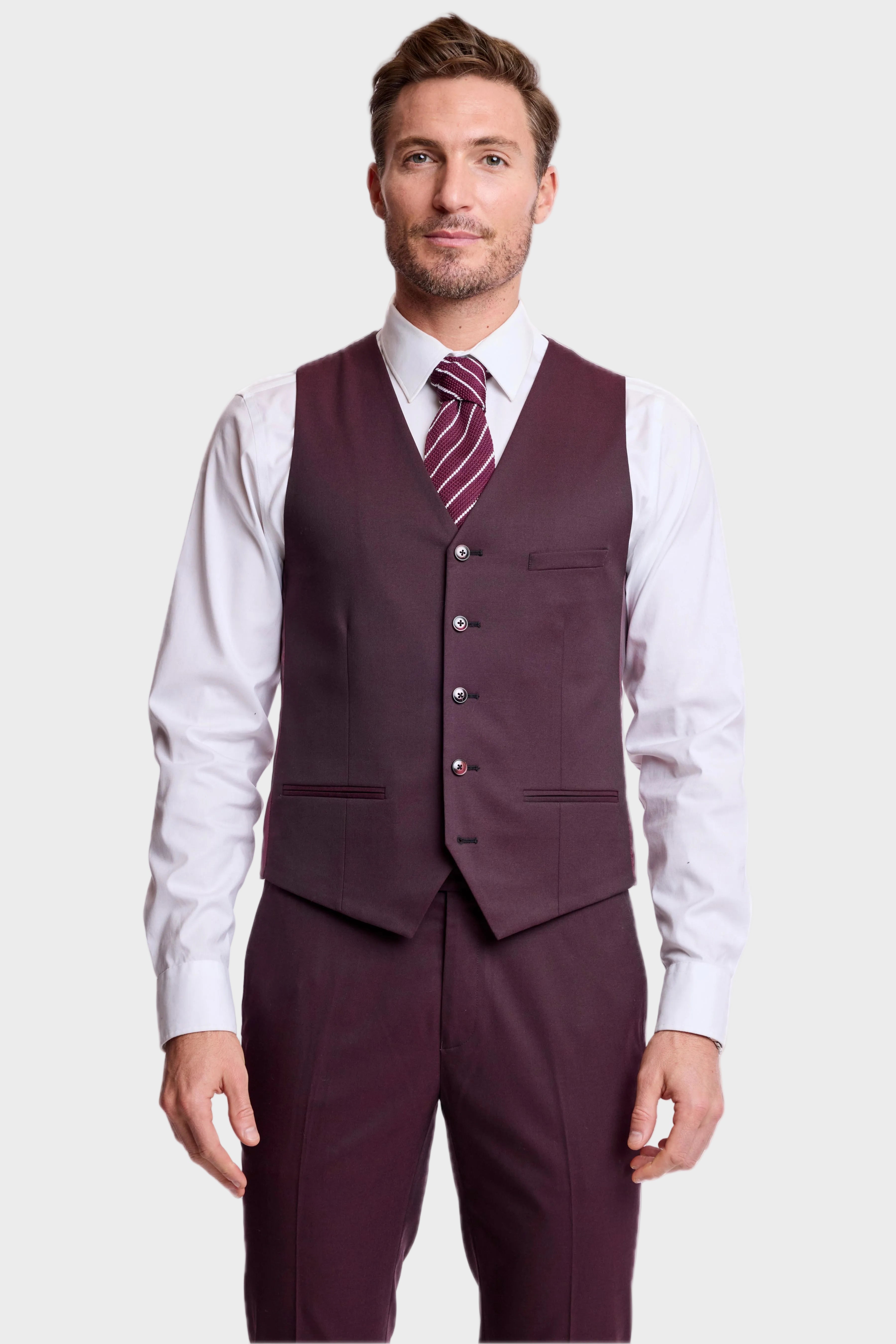 Eaton 5 Button Vest - slim - Deep Burgundy