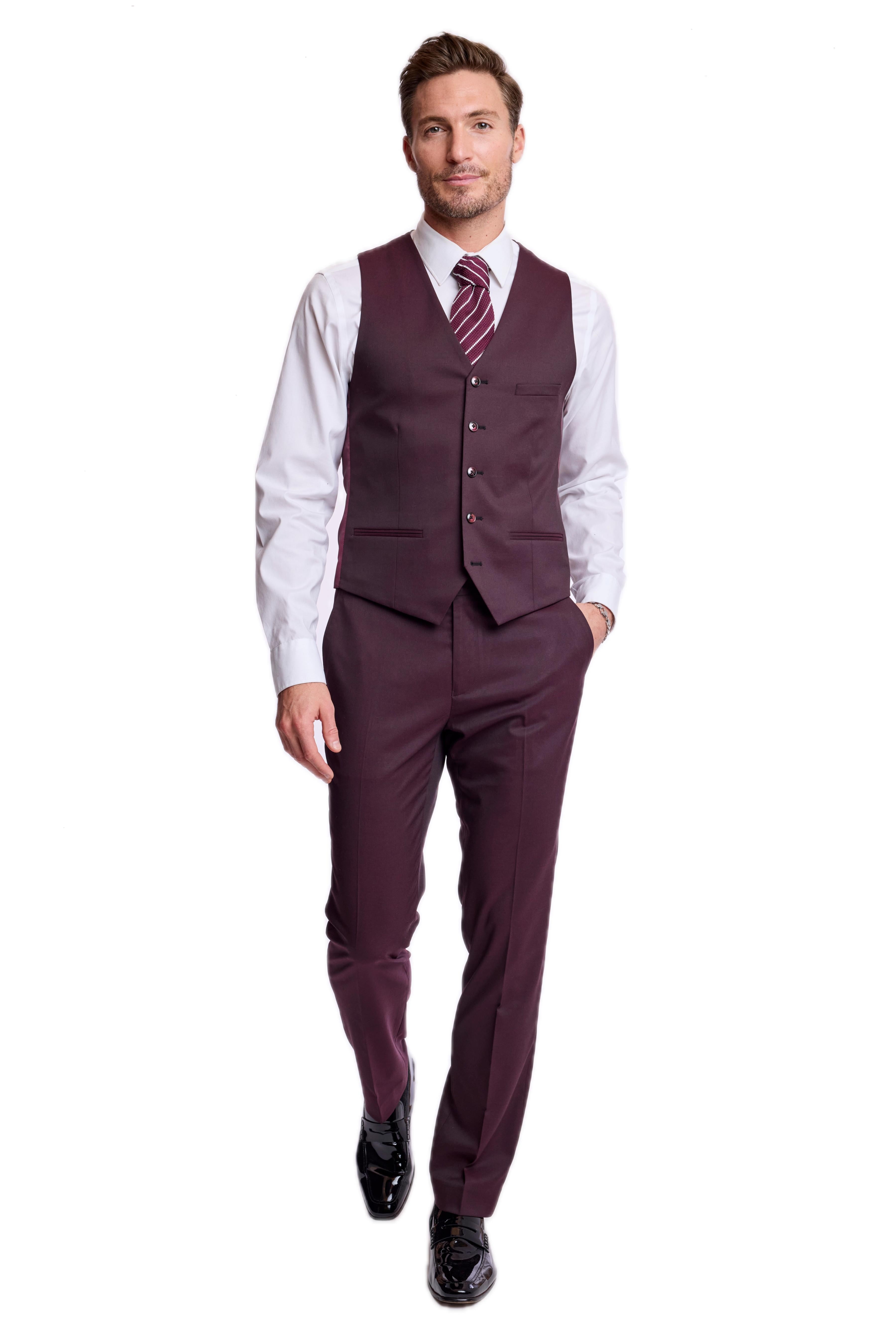 Eaton 5 Button Vest - slim - Deep Burgundy