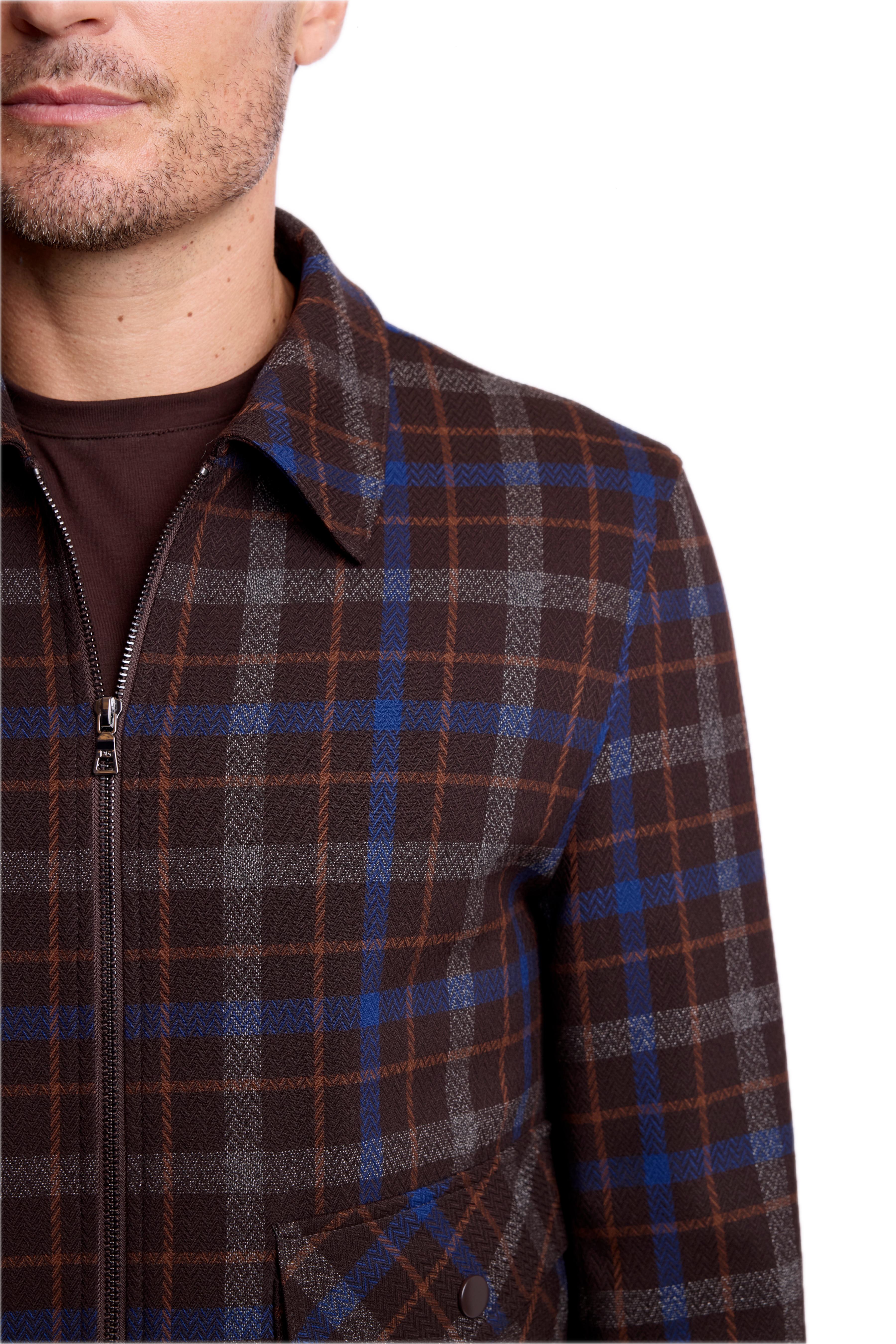 Milo Zip Bomber Jacket - Choc Royal Rust Check
