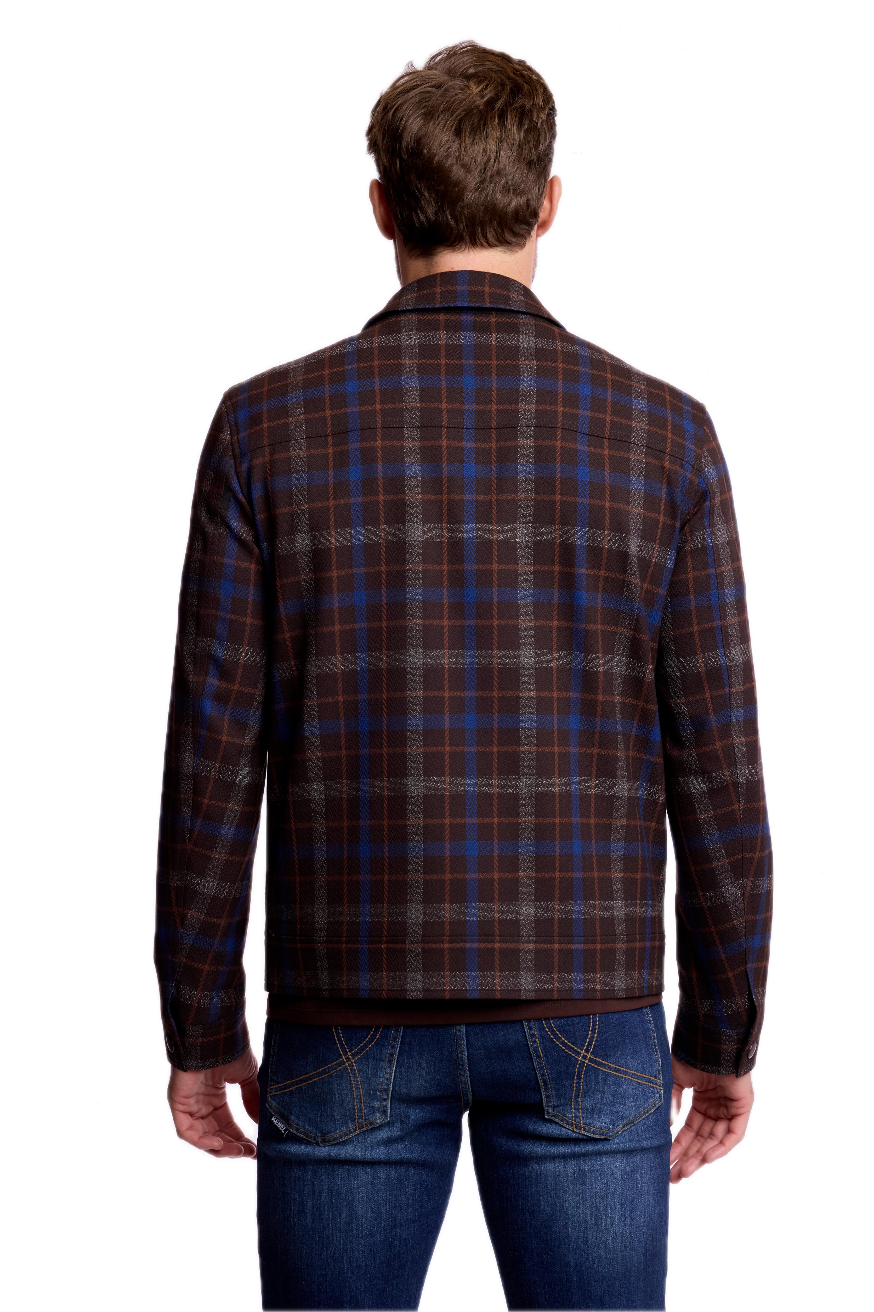 Milo Zip Bomber Jacket - Choc Royal Rust Check