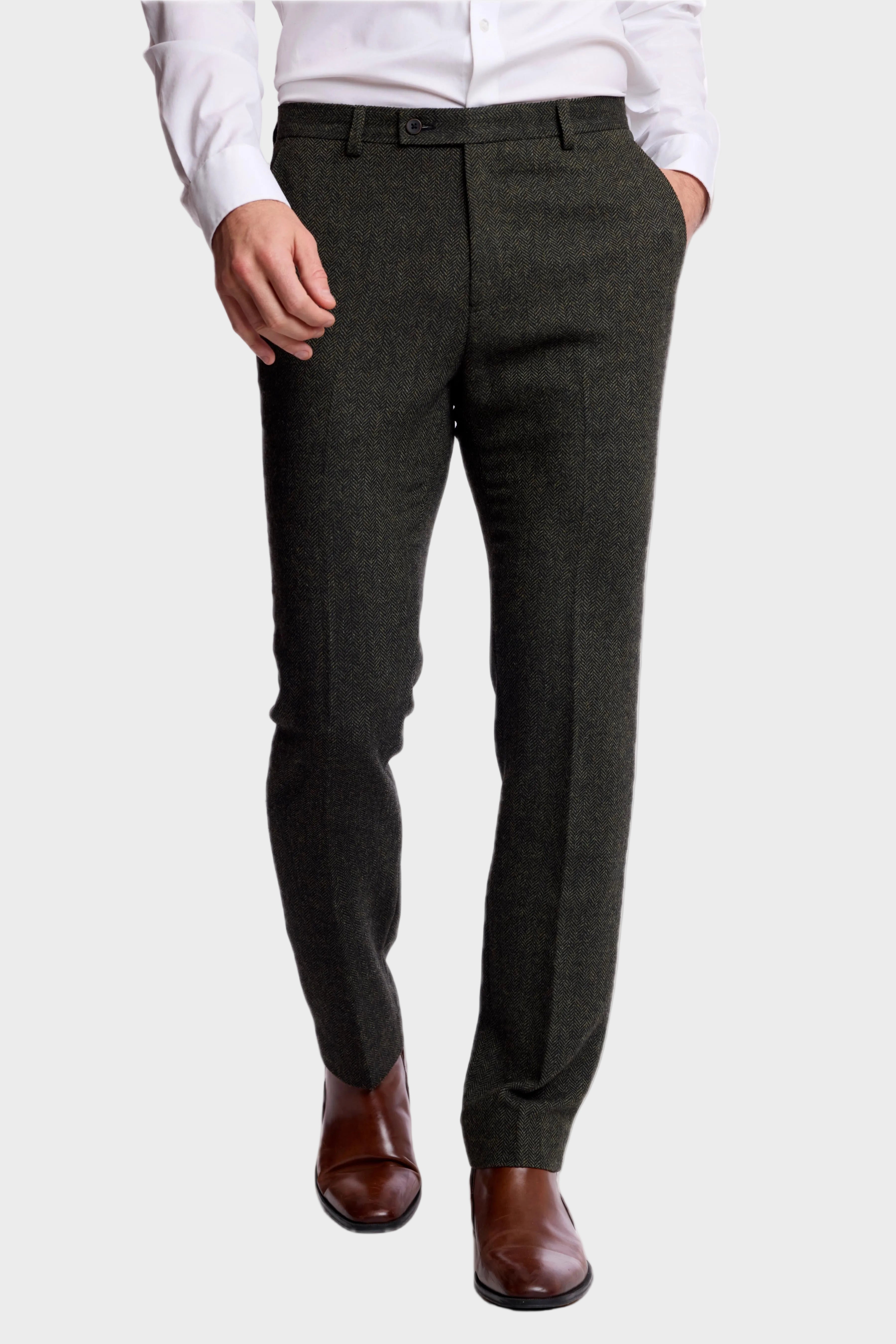 Downing Pants - slim - Green Black Herringbone