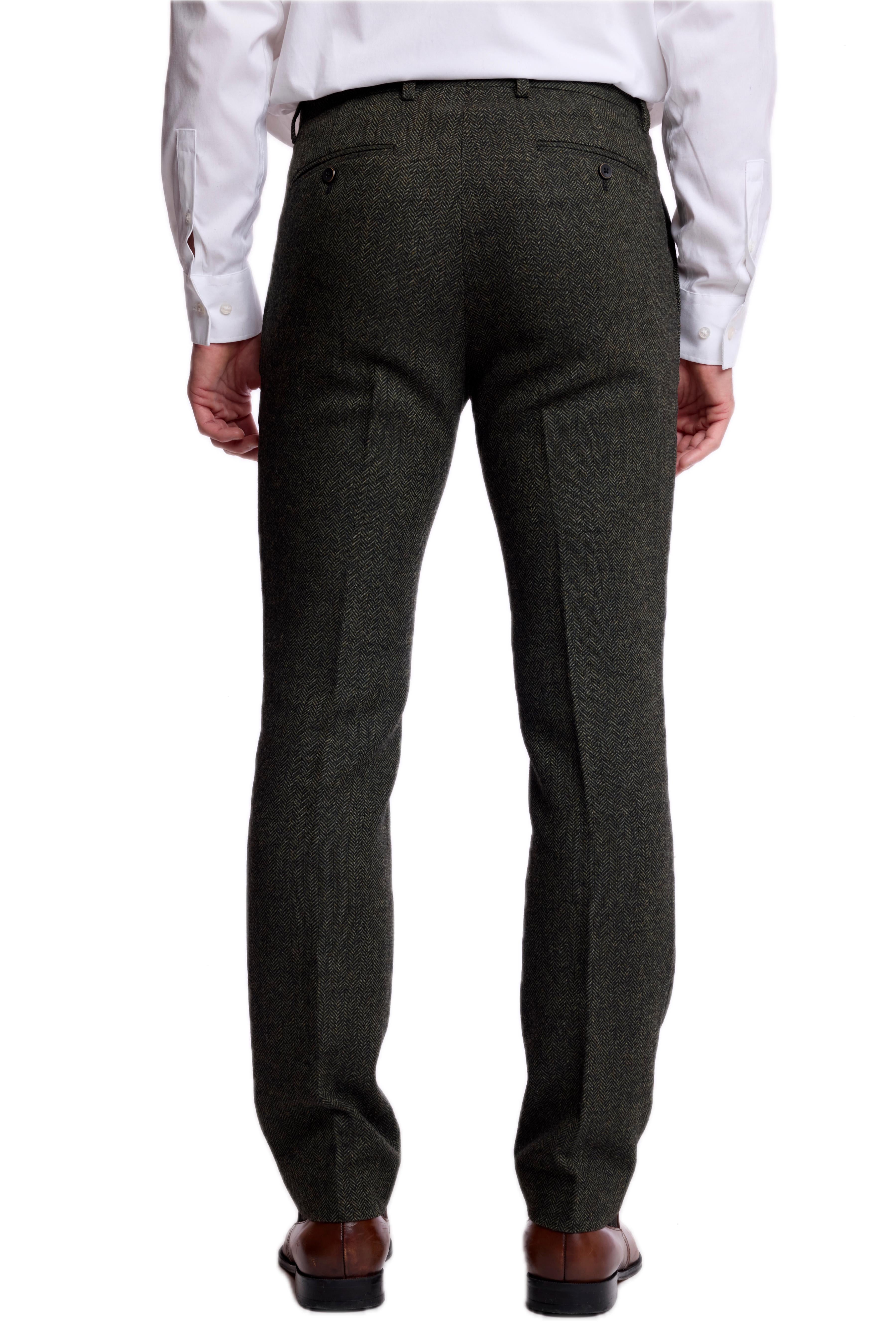 Downing Pants - slim - Green Black Herringbone