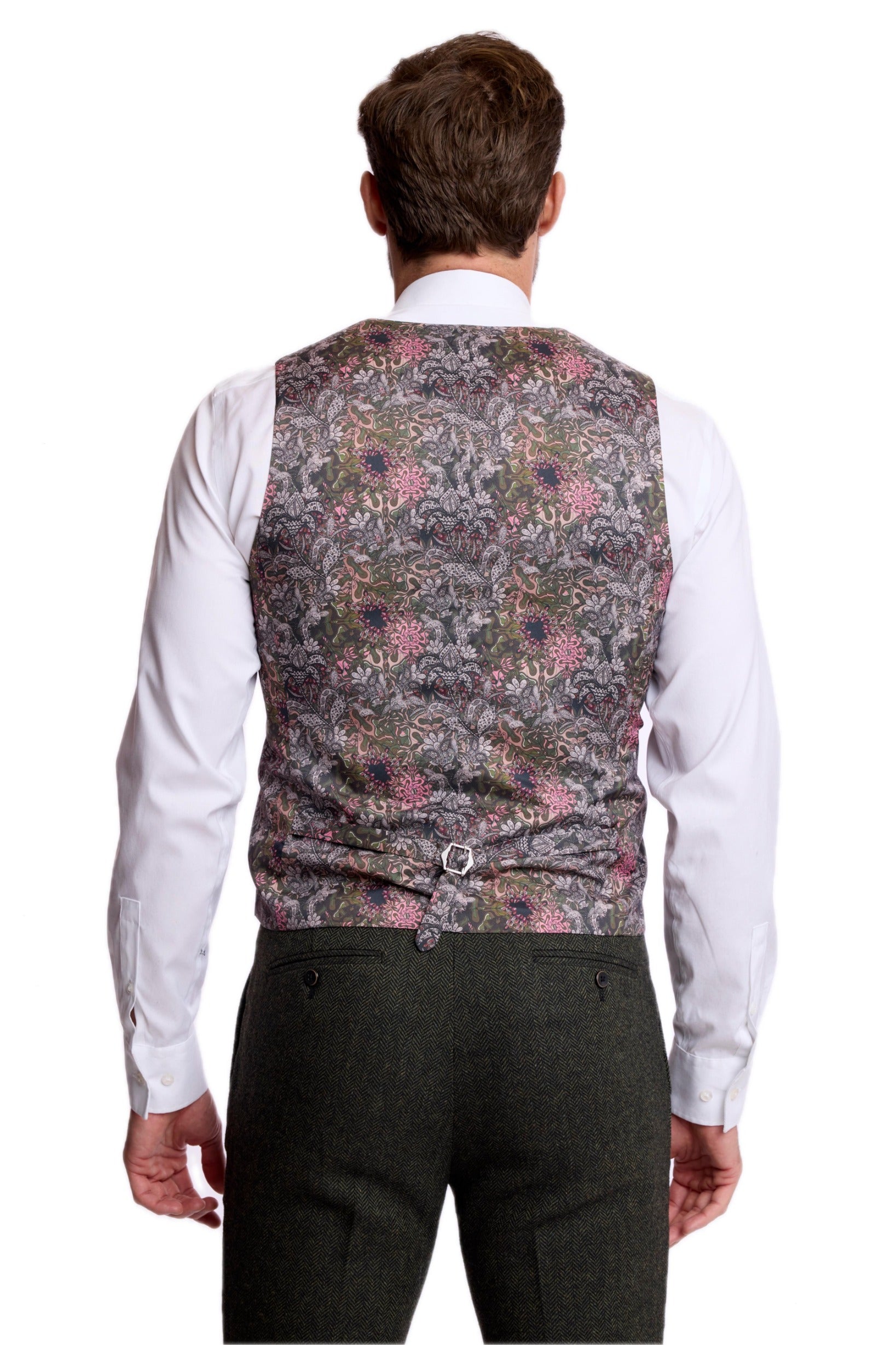 Eaton 5 Button Vest - slim - Green Blk Herringbone
