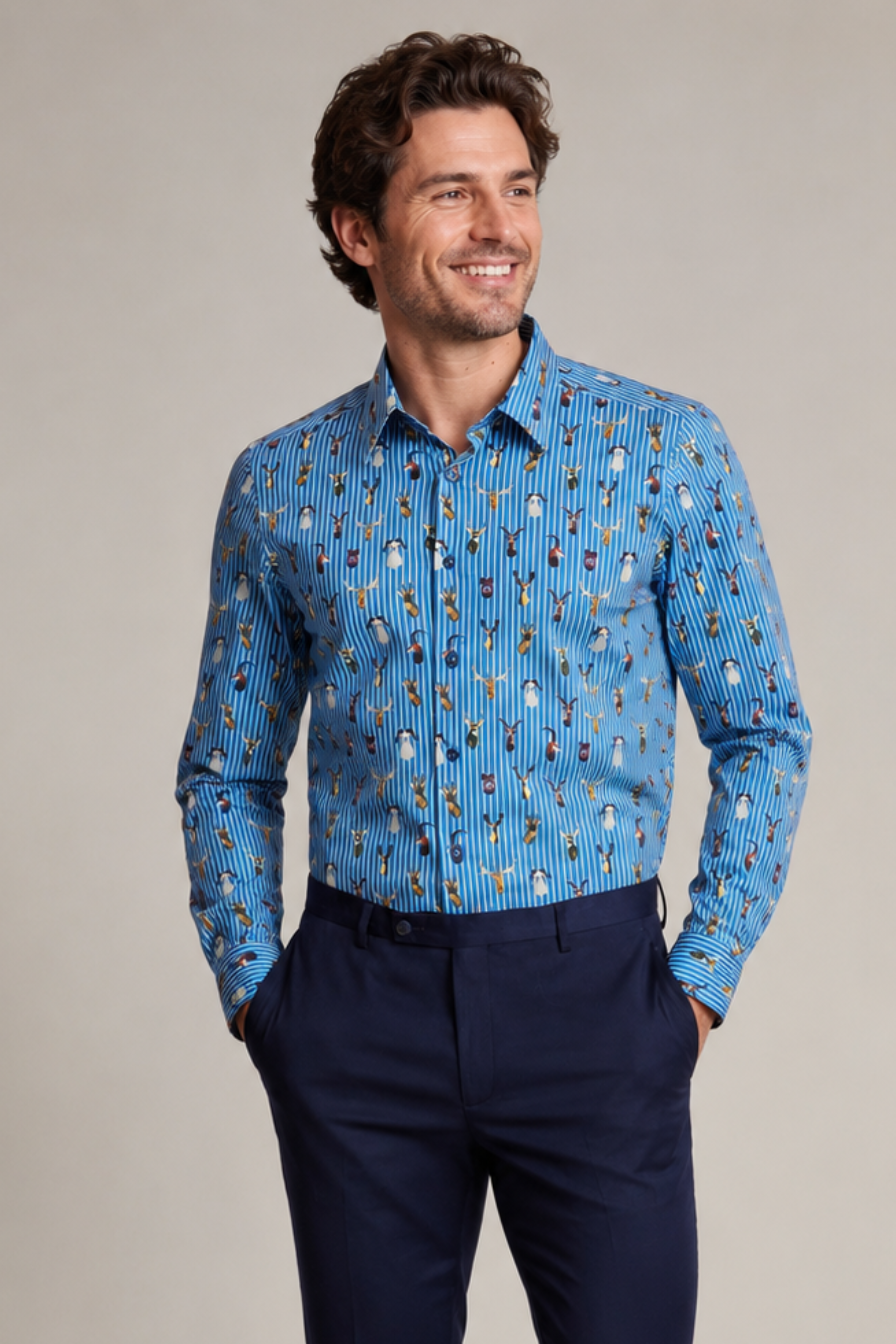 Parker Pointed Collar Shirt - Stripes and Trophies