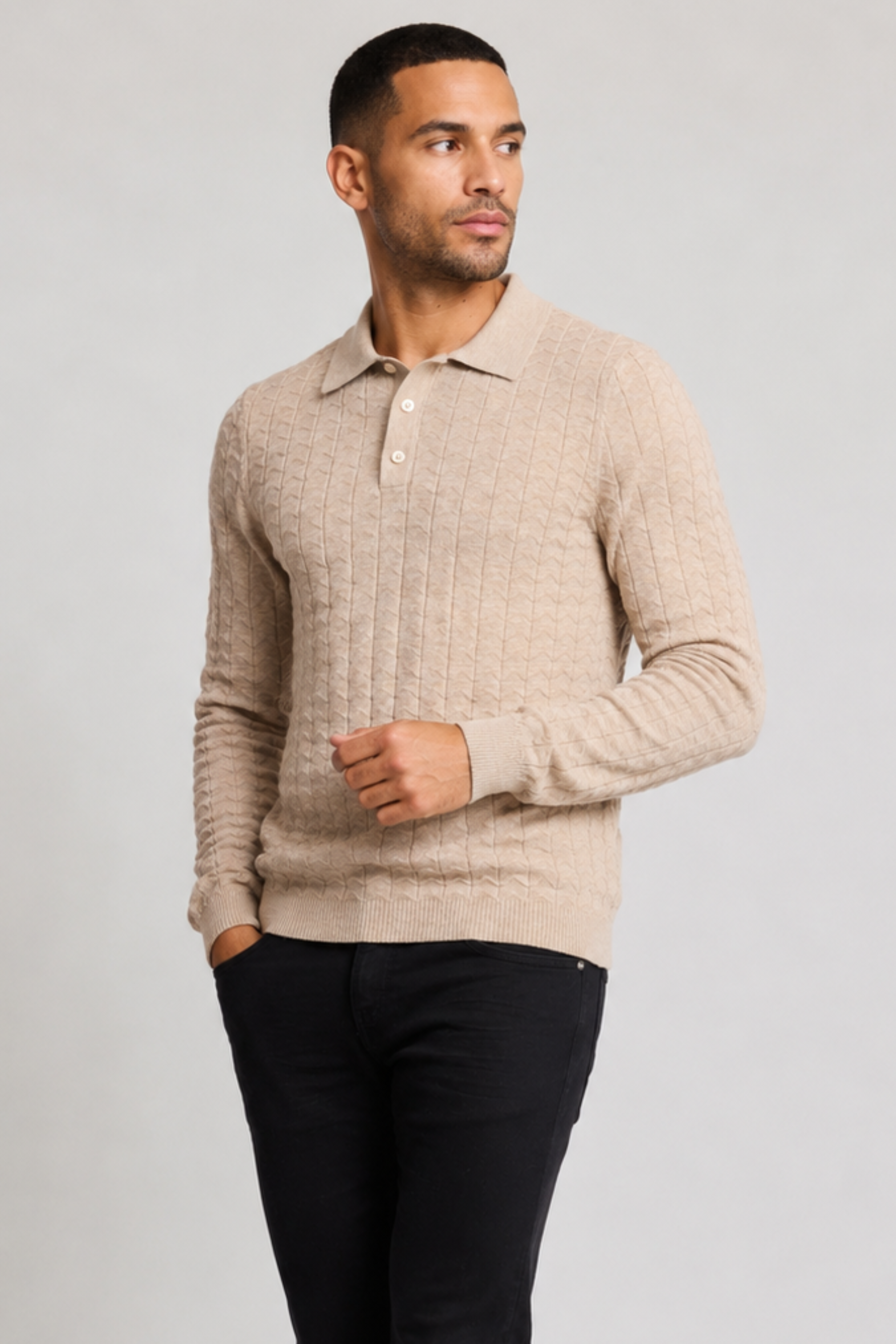 3 Button Polo - British Beige