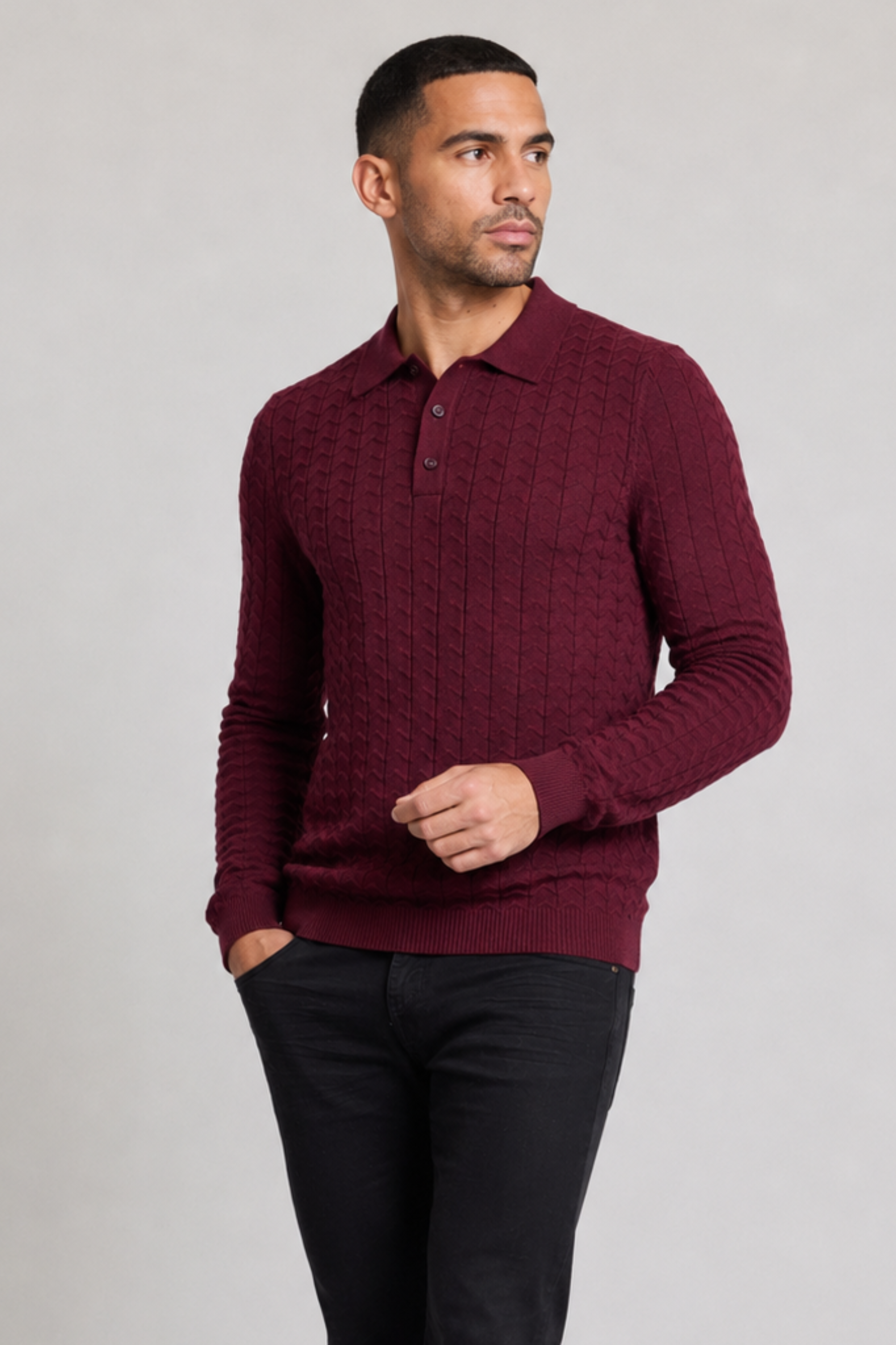3 Button Polo - Burgundy Bordeaux