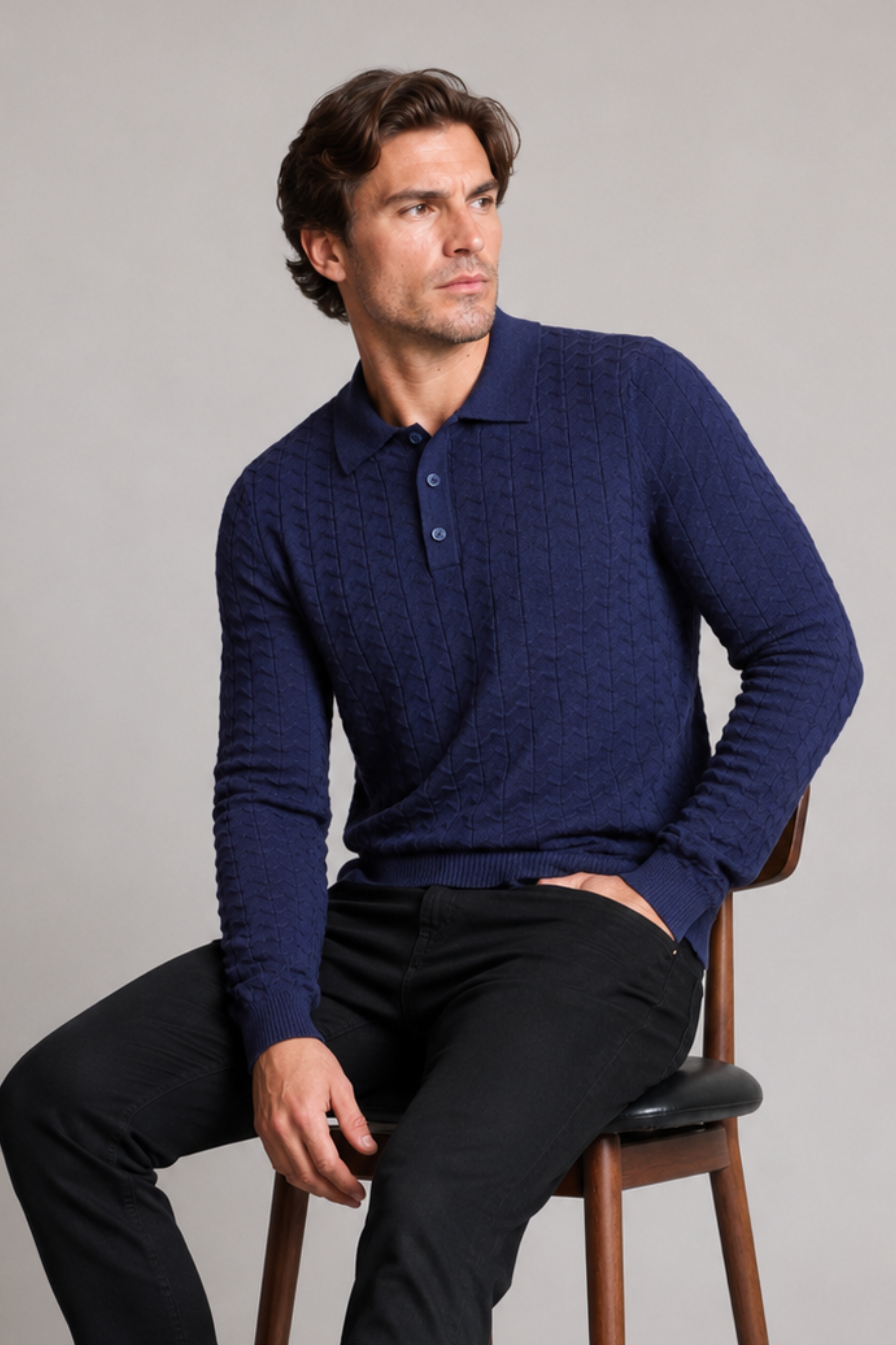 3 Button Polo - Marine Navy