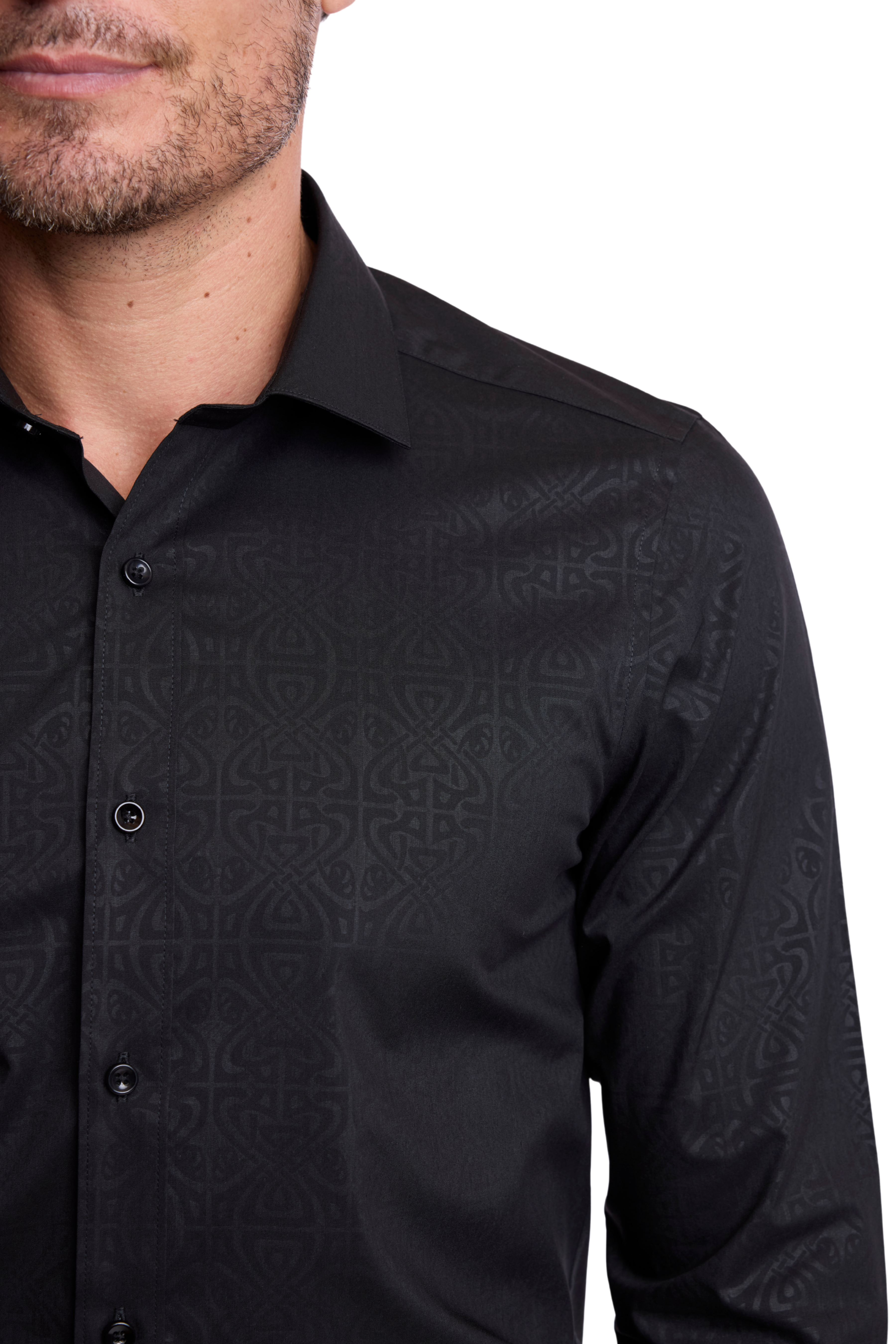 Peter Pointed Collar Shirt - Black on Black