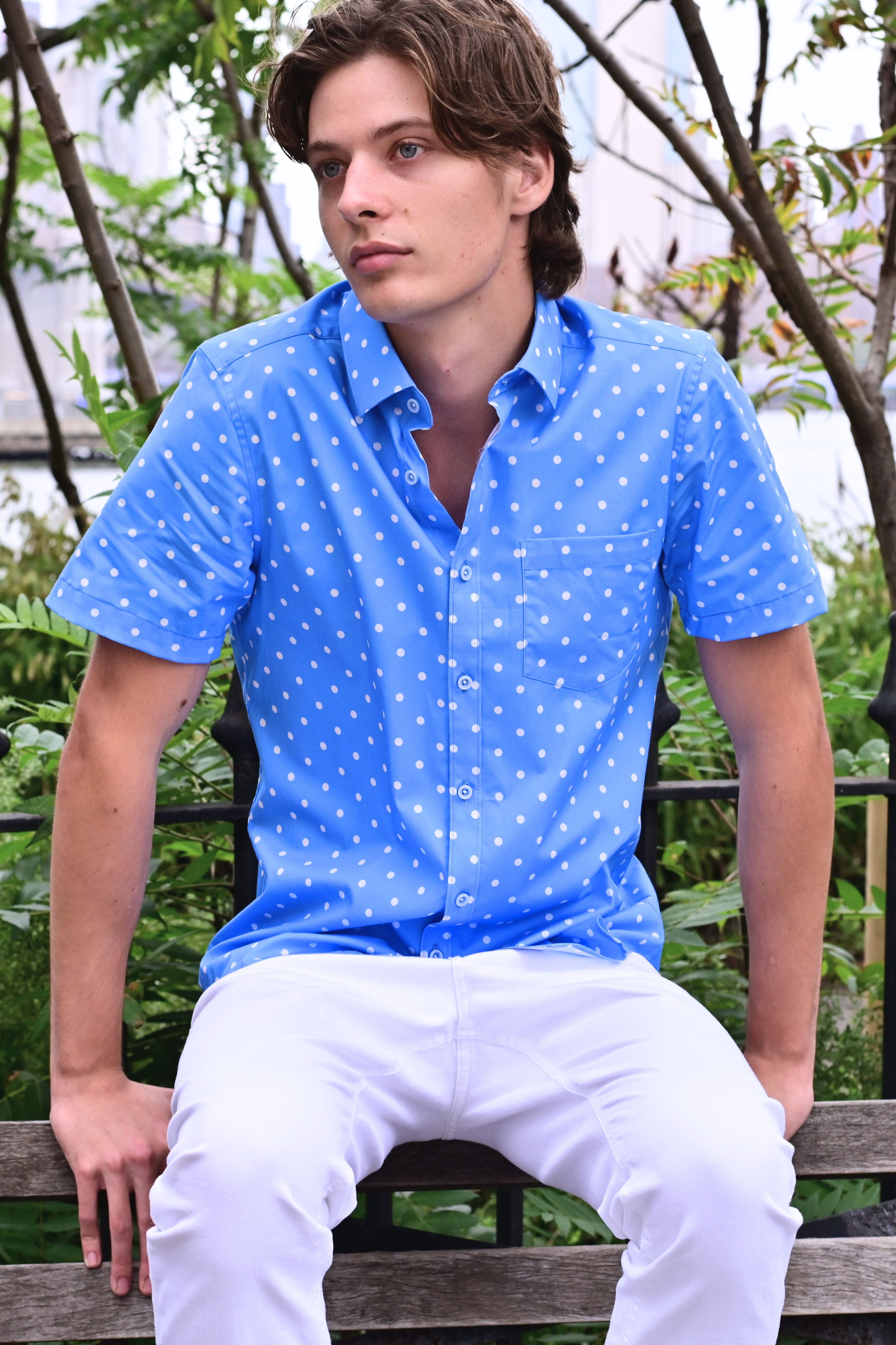 Sawyer S/S Shirt - Sky Polka Dots