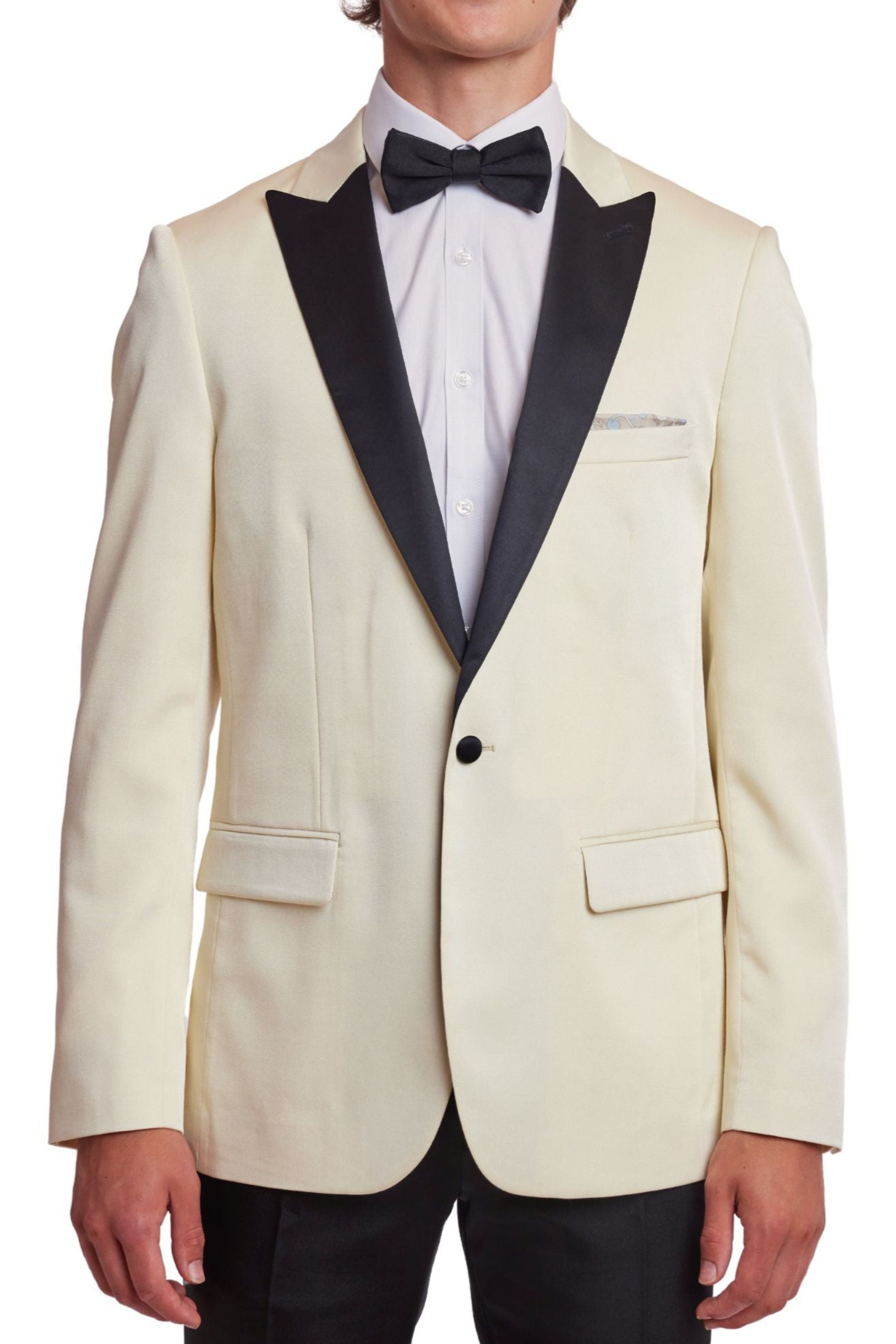 【限定特価】 - slim - Jacket Tux Peak Grosvenor Ivory Paisley – Black & ジャケット・アウター