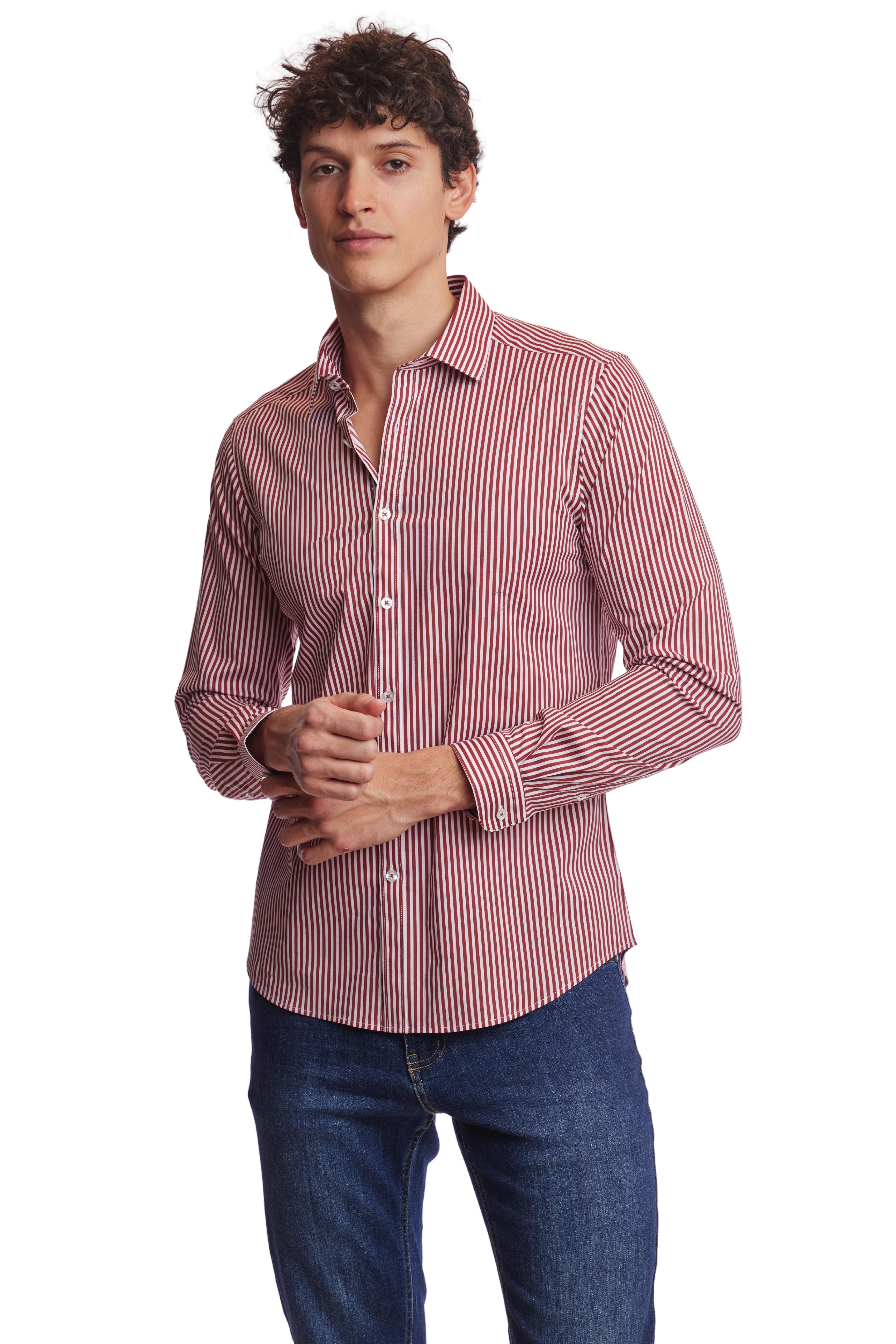 Samuel Spread Collar Shirt - Burgundy Stripe