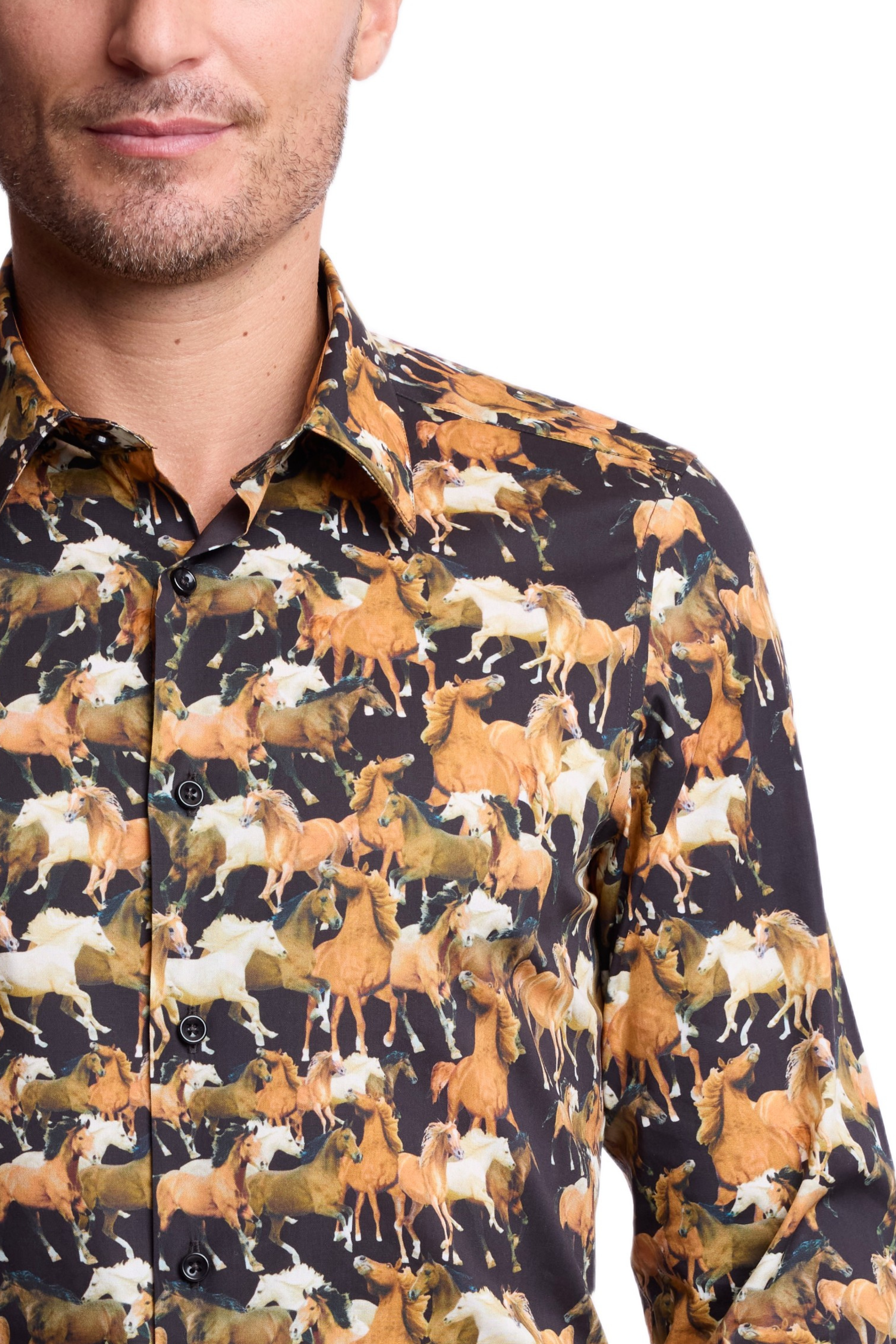 Parker Pointed Collar Shirt - Wild Horses