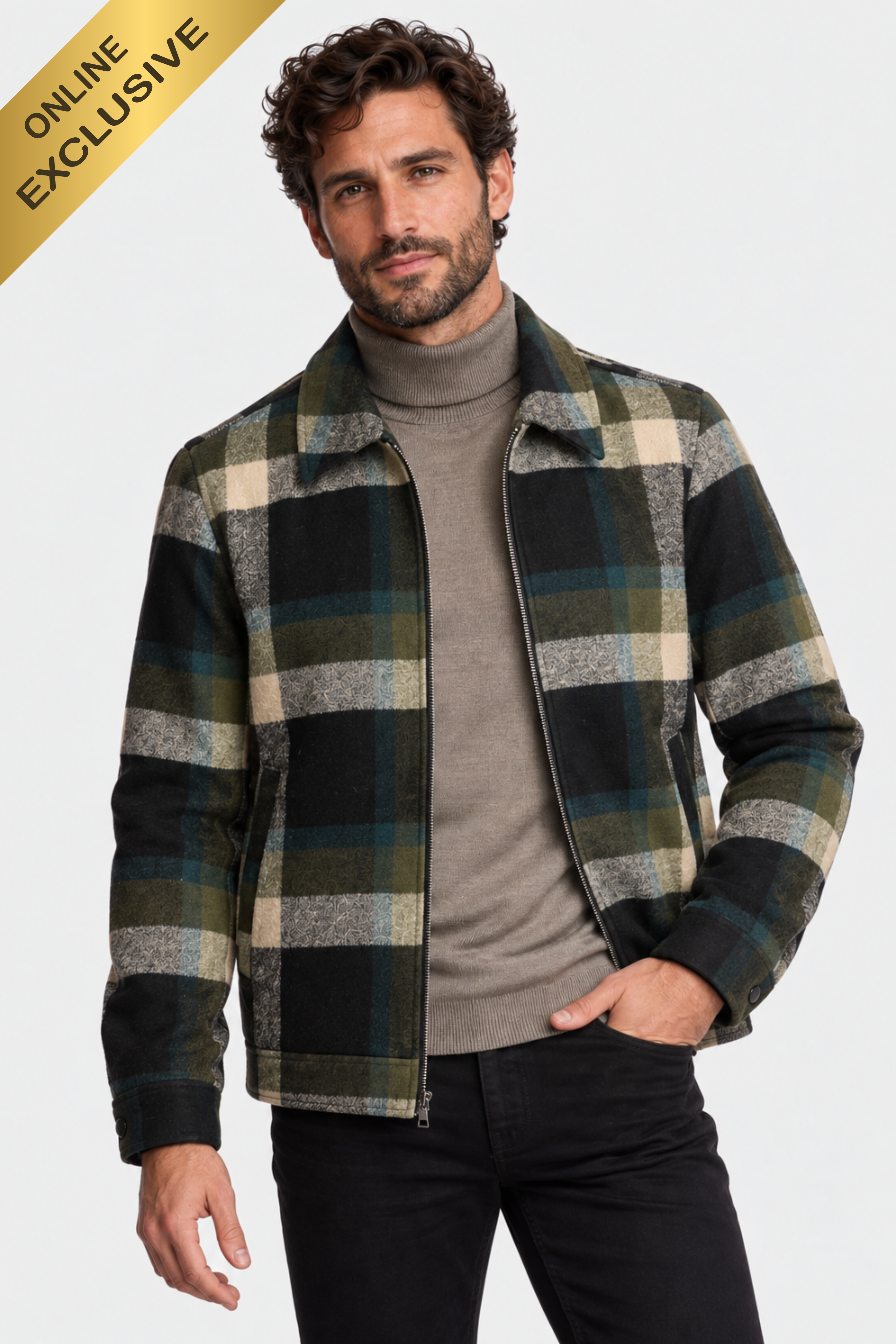 Mechanics Zip Up Jacket - Khaki Buffalo Plaid