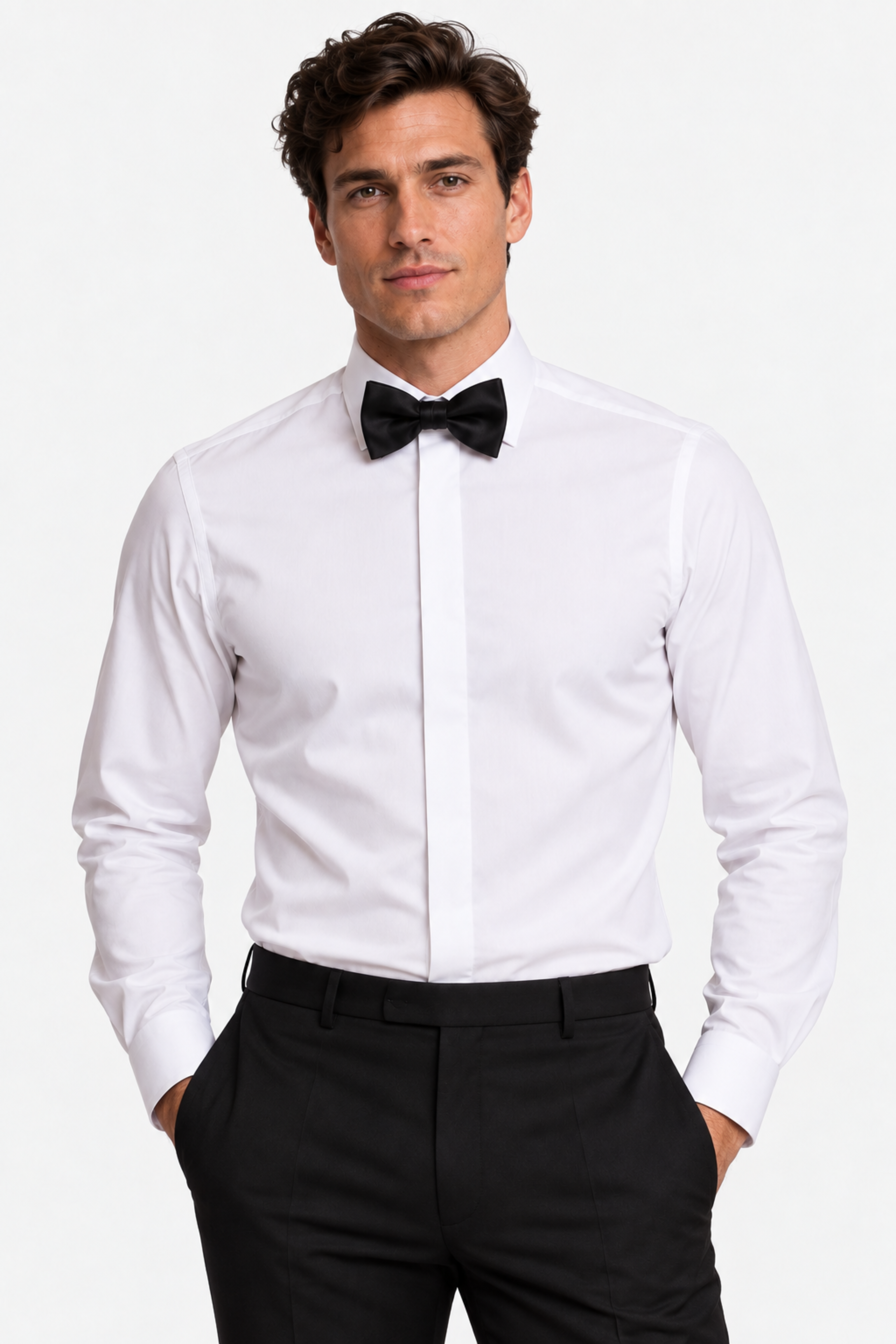Finn Fly Front Tux Dress Shirt - White