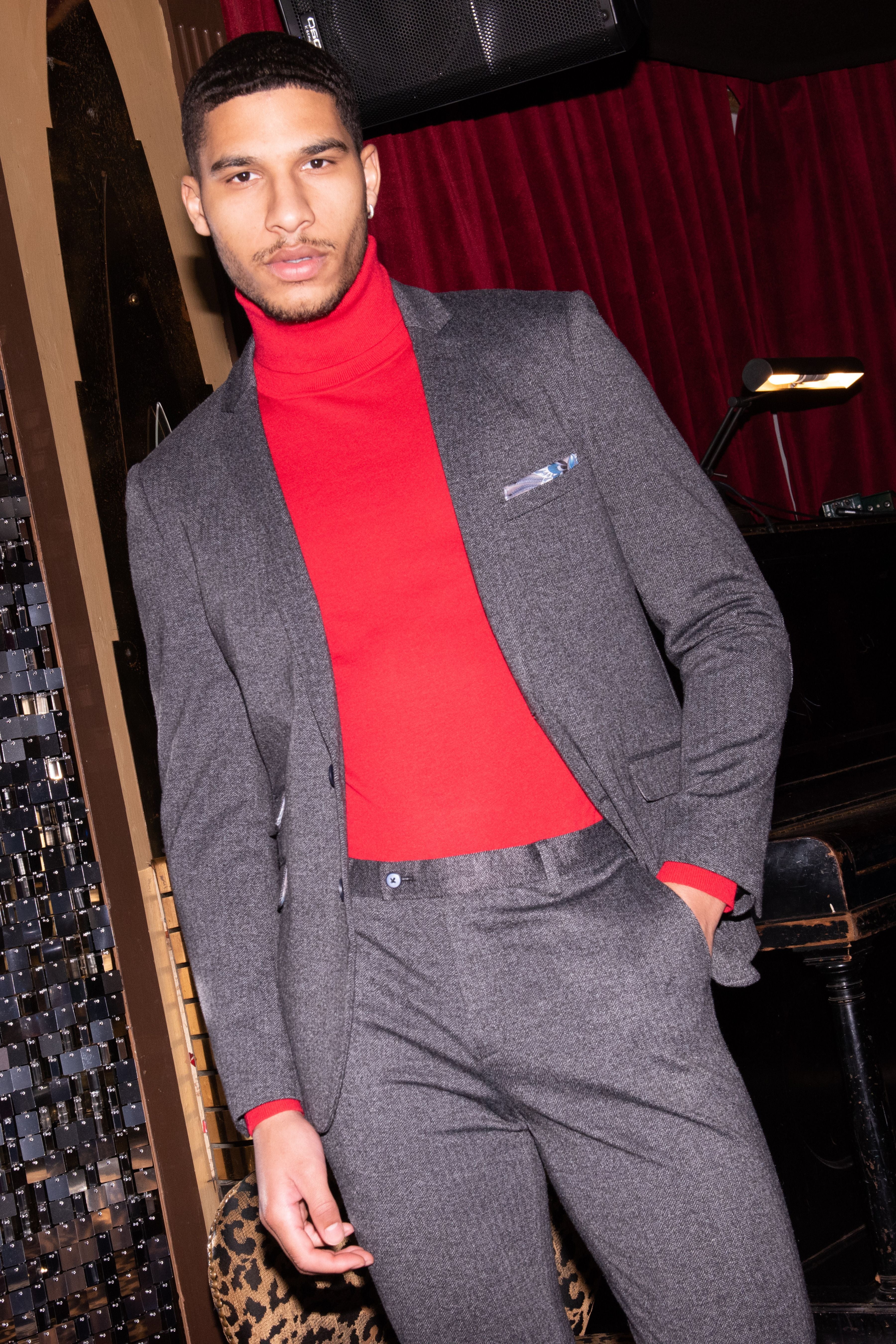 Dover Notch Elbow Ptch Jacket - slim - Black Char Herringbone