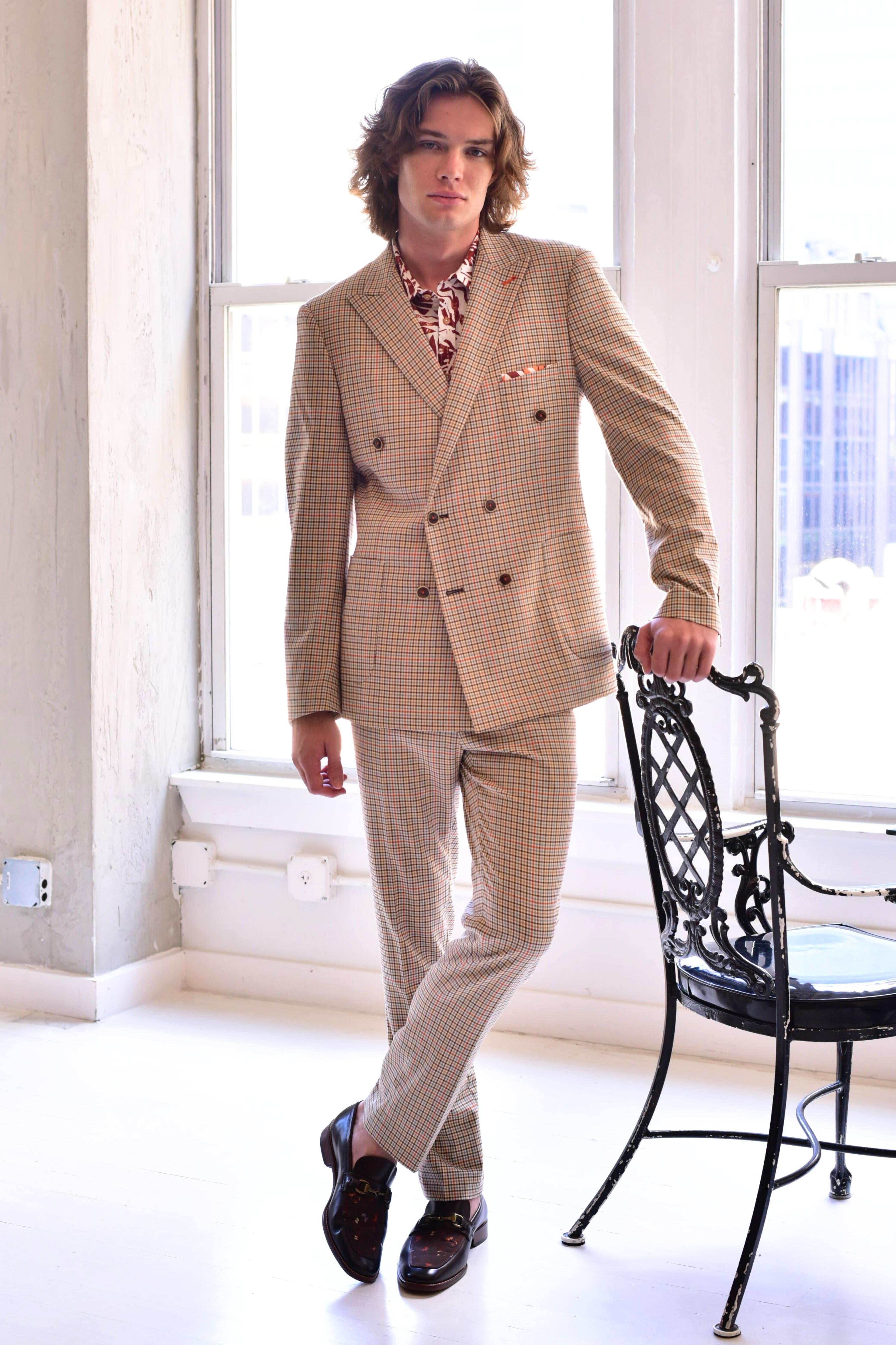 Fleet DB Peak Jacket - slim - Tan Check