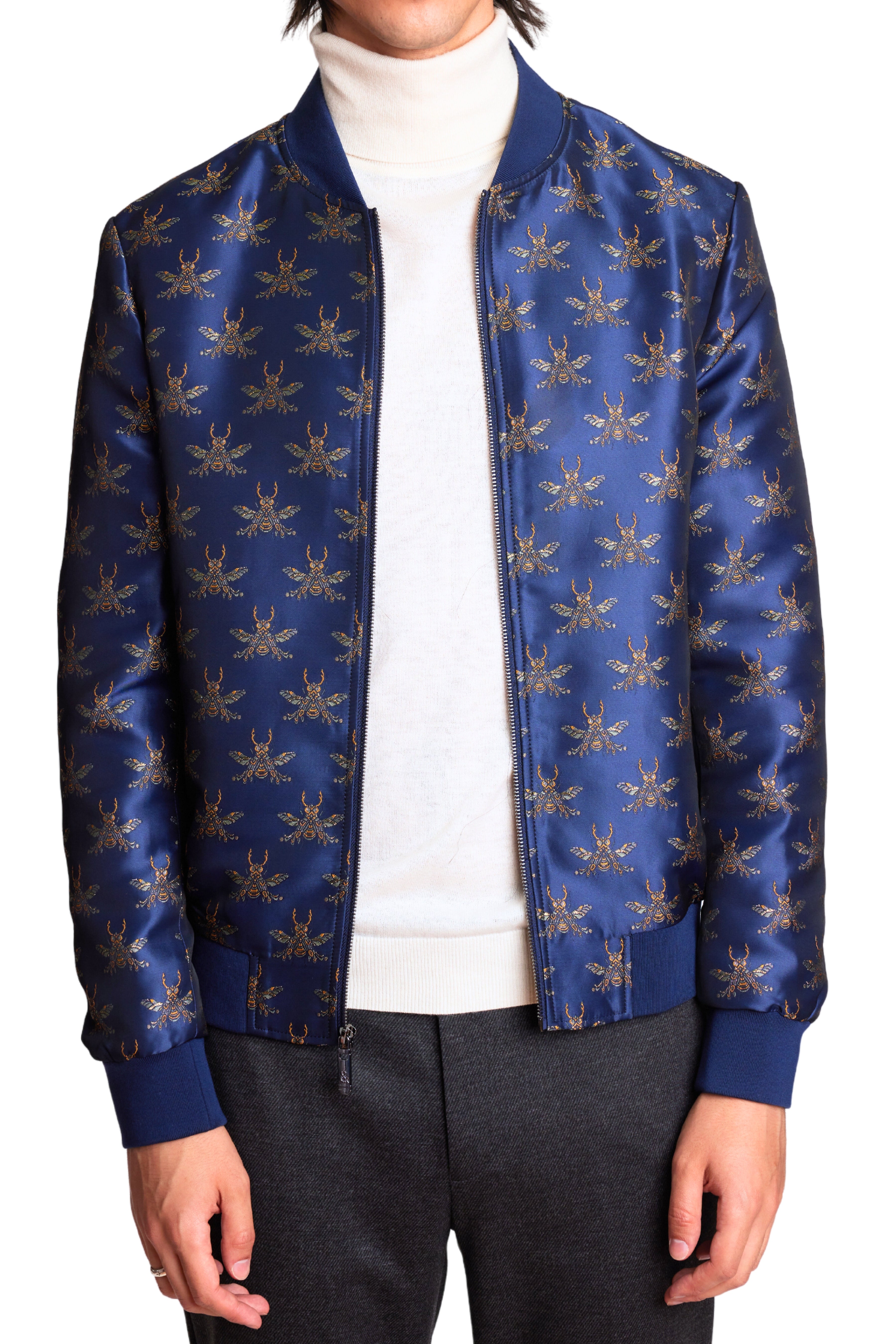 Hyde Bomber Jacket - slim - Navy Iconic Bees – Paisley & Gray